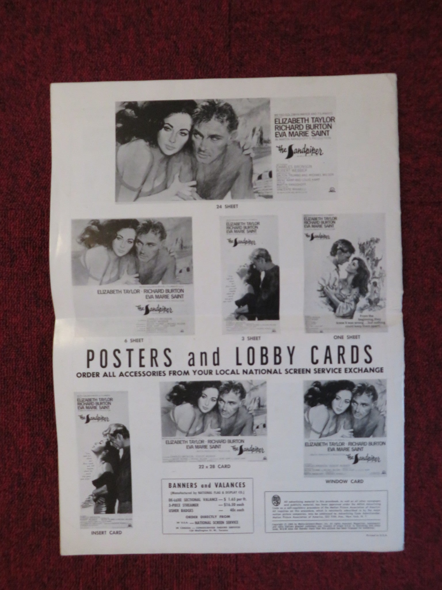 THE SANDPIPER UNCUT MGM FOLDED PRESS BOOK ELIZABETH TAYLOR RICHARD BURTON 1965 Rendezvous Cinema Movie posters