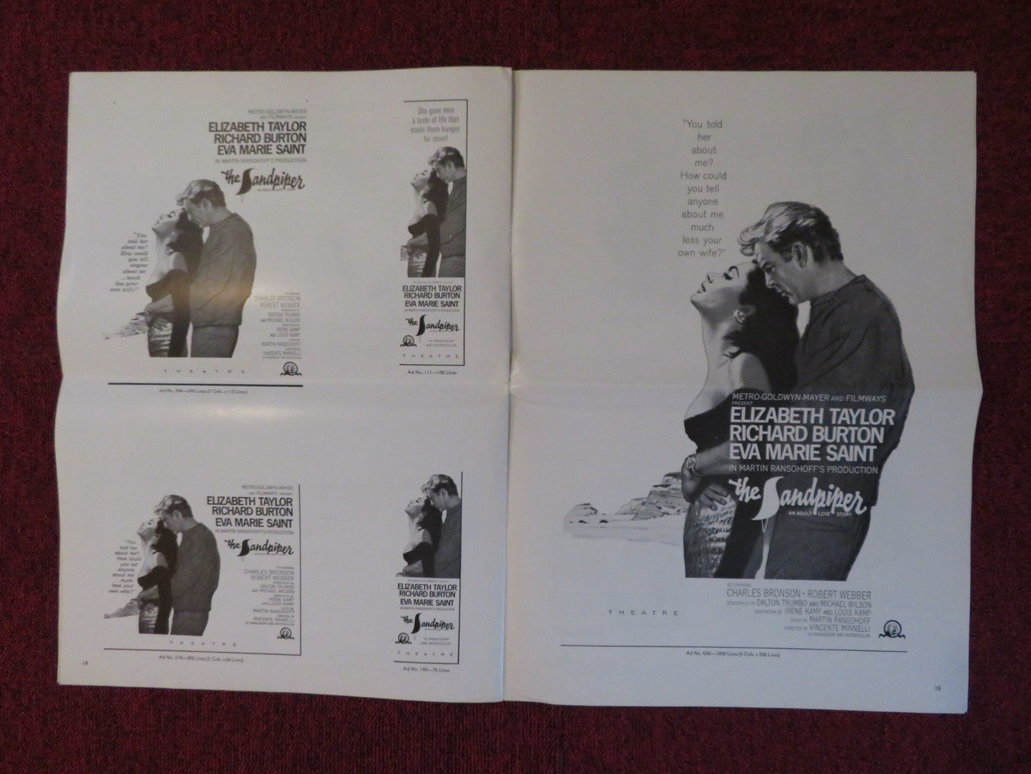 THE SANDPIPER UNCUT MGM FOLDED PRESS BOOK ELIZABETH TAYLOR RICHARD BURTON 1965 Rendezvous Cinema Movie posters