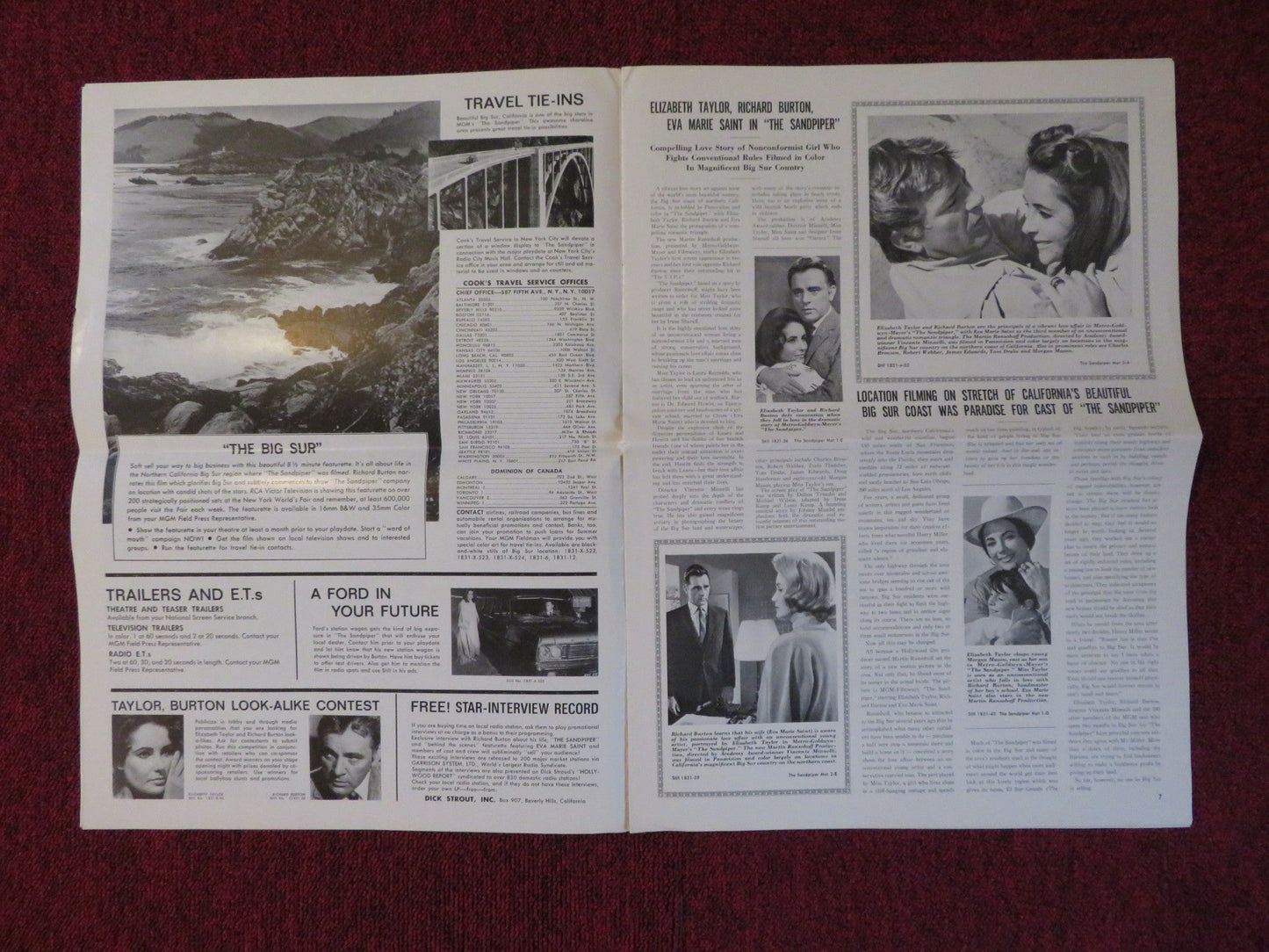 THE SANDPIPER UNCUT MGM FOLDED PRESS BOOK ELIZABETH TAYLOR RICHARD BURTON 1965 Rendezvous Cinema Movie posters