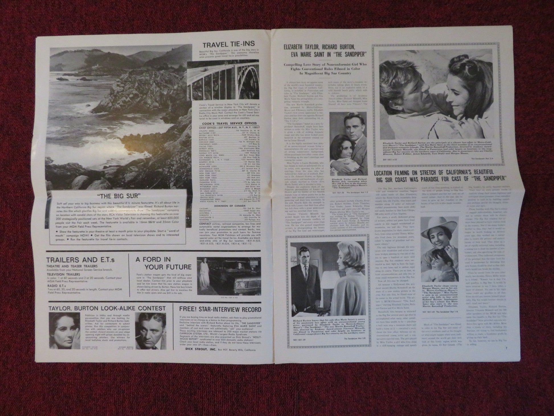 THE SANDPIPER UNCUT MGM FOLDED PRESS BOOK ELIZABETH TAYLOR RICHARD BURTON 1965 Rendezvous Cinema Movie posters