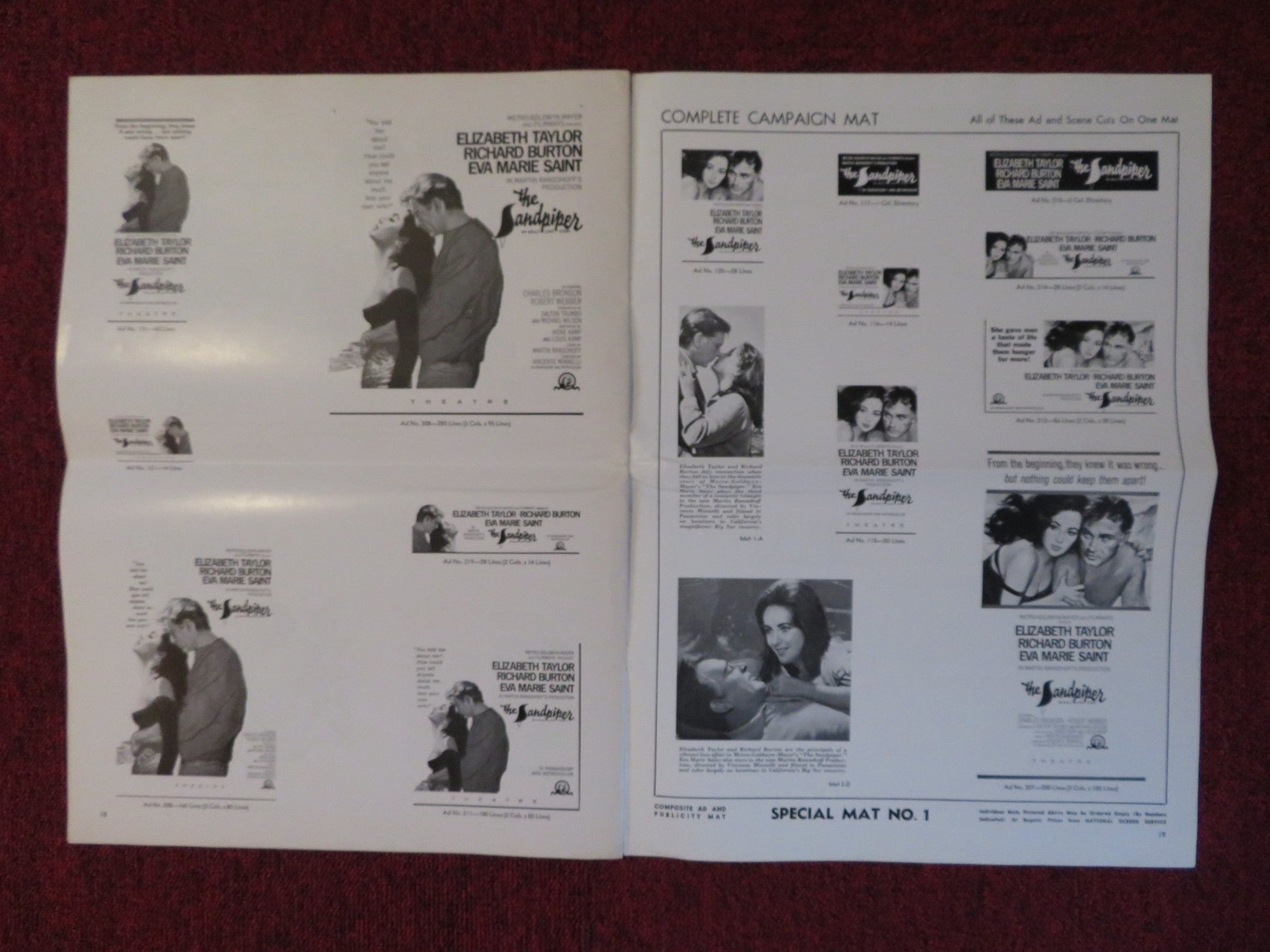 THE SANDPIPER UNCUT MGM FOLDED PRESS BOOK ELIZABETH TAYLOR RICHARD BURTON 1965 Rendezvous Cinema Movie posters