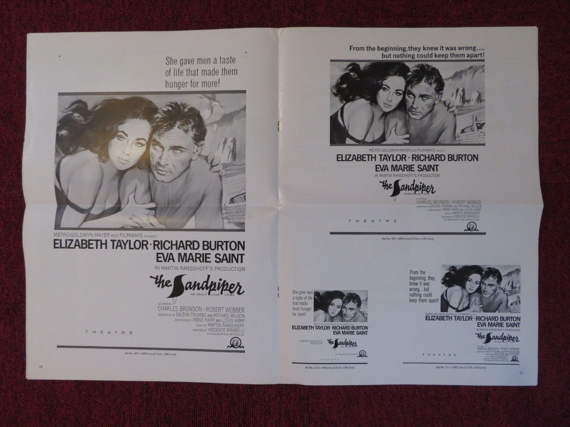THE SANDPIPER UNCUT MGM FOLDED PRESS BOOK ELIZABETH TAYLOR RICHARD BURTON 1965 Rendezvous Cinema Movie posters