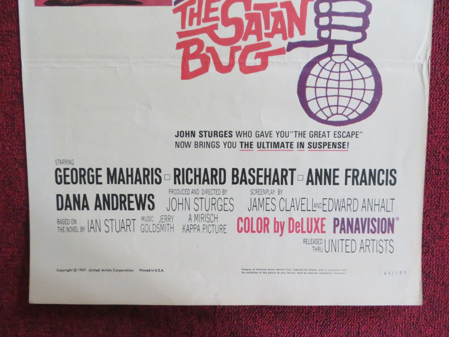 THE SATAN BUG US INSERT (14"x 36") POSTER GEORGE MAHARIS RICHARD BASEHEART 1965 Rendezvous Cinema Movie posters