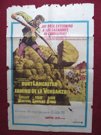 THE SCALPHUNTERS FOLDED ARGENTINA ONE SHEET POSTER BURT LANCASTER SHELLEY WINTER Rendezvous Cinema Movie posters