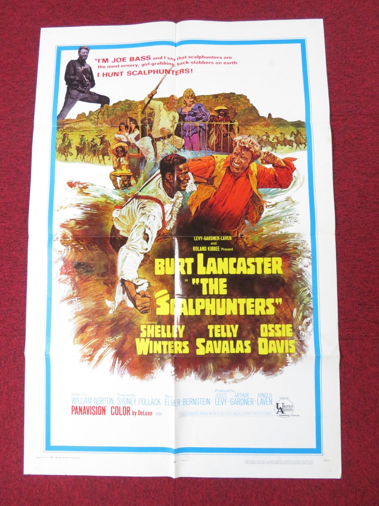 THE SCALPHUNTERS FOLDED US ONE SHEET POSTER BURT LANCASTER SHELLEY WINTERS 1968 Rendezvous Cinema Movie posters