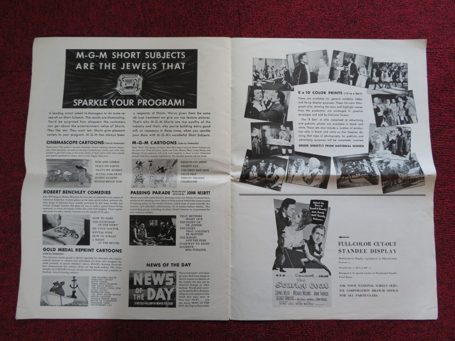 THE SCARLET COAT UNCUT M.G.M FOLDED PRESS BOOK CORNEL WILDE MICHAEL WILDING 1955 Rendezvous Cinema Movie posters