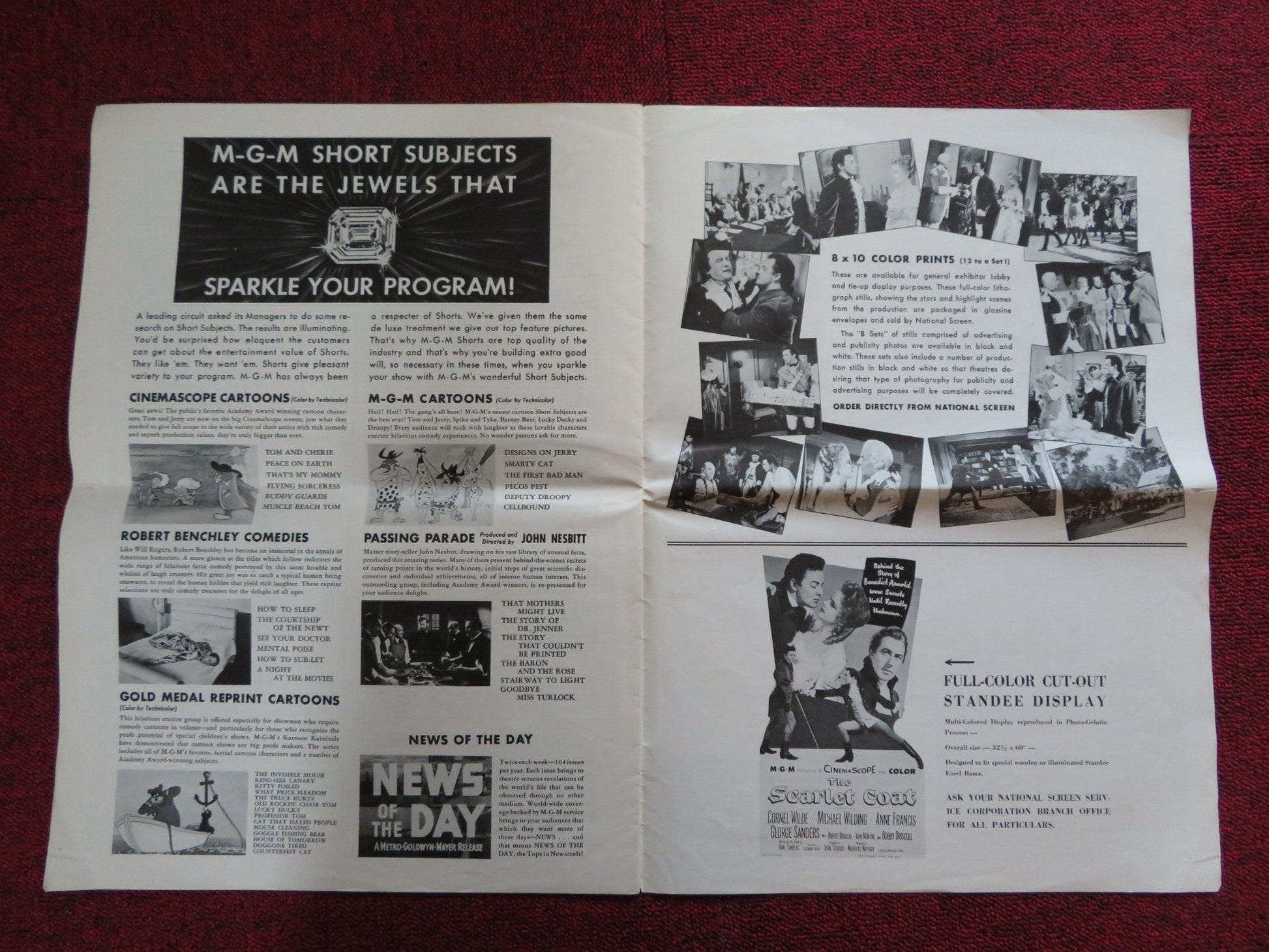 THE SCARLET COAT UNCUT M.G.M FOLDED PRESS BOOK CORNEL WILDE MICHAEL WILDING 1955 Rendezvous Cinema Movie posters