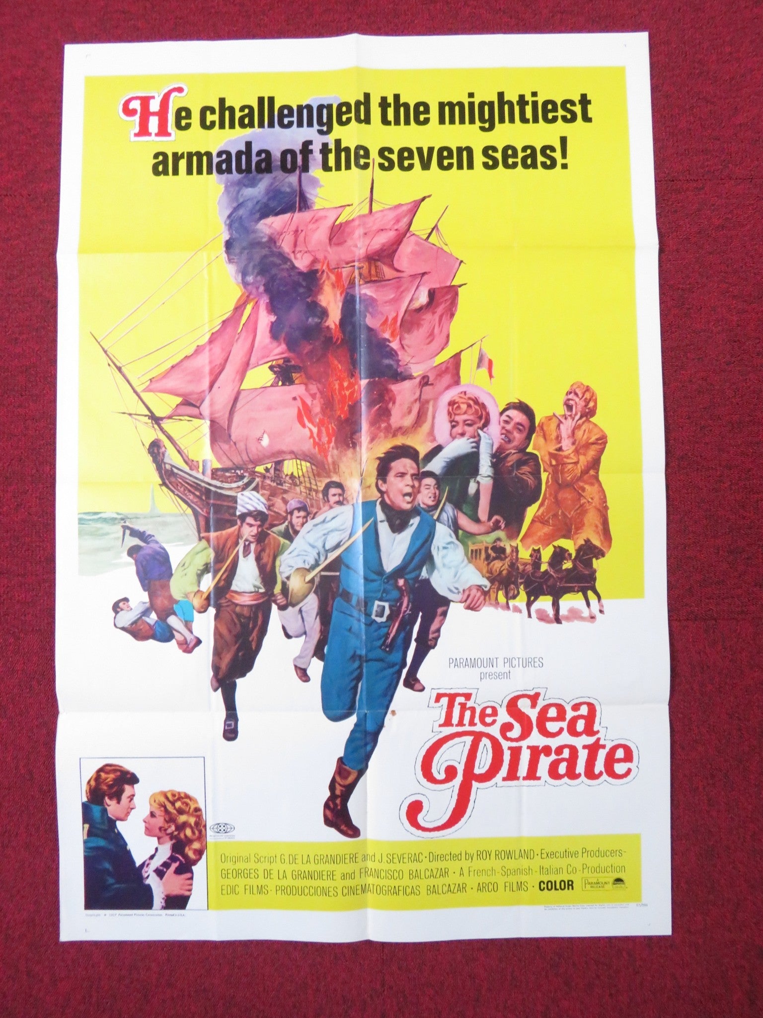 THE SEA PIRATE - B FOLDED US ONE SHEET POSTER GERRAD BARRAY ANTONELLA LUALDI 1967 Rendezvous Cinema Movie posters