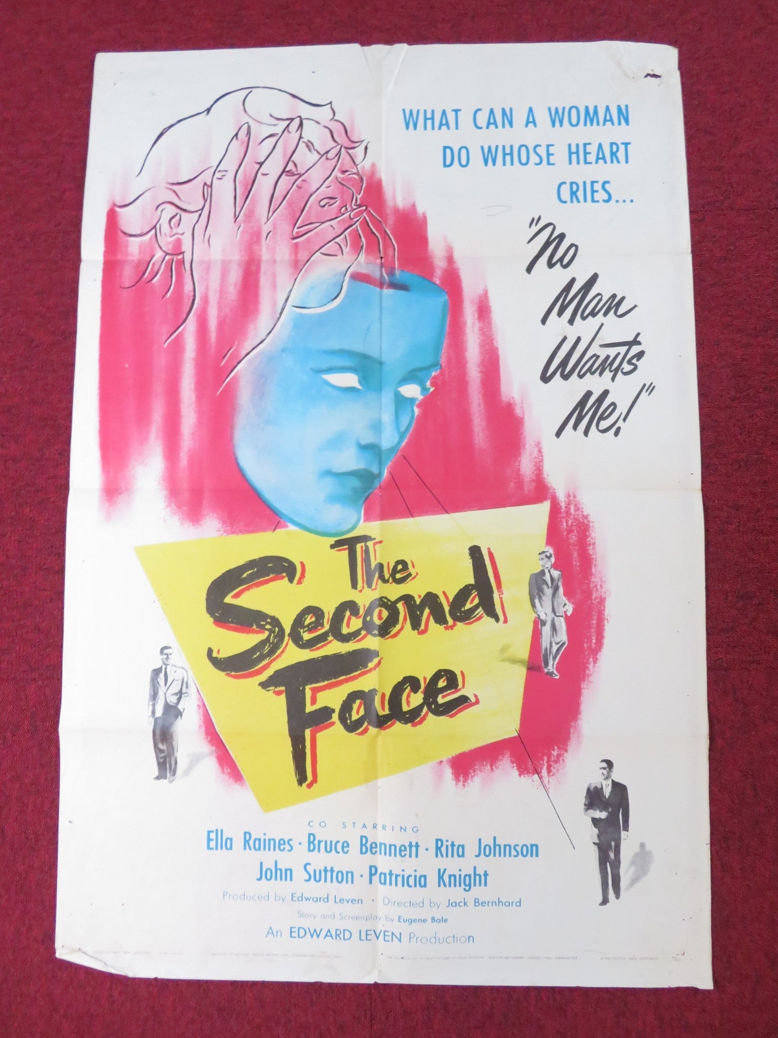 THE SECOND FACE FOLDED US ONE SHEET POSTER ELLA RAINES BRUCE BENNETT 1950 Rendezvous Cinema Movie posters