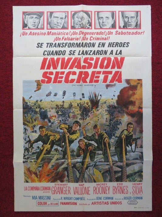 THE SECRET INVASION FOLDED ARGENTINA ONE SHEET POSTER MICKEY ROONEY 1964 Movie posters