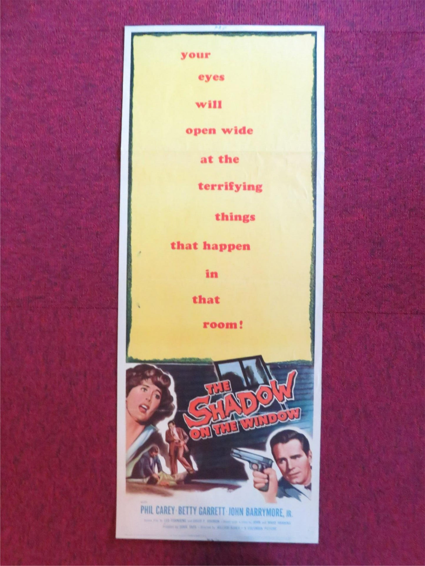 THE SHADOW ON THE WINDOW US INSERT (14"x 36") POSTER P. CAREY BETTY GARRETT 1957 Rendezvous Cinema Movie posters