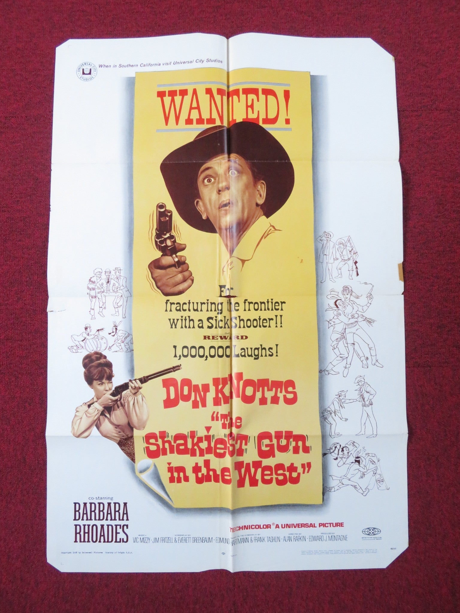 THE SHAKIEST GUN IN THE WEST FOLDED US ONE SHEET POSTER DON KNOTTS 1968 Rendezvous Cinema Movie posters