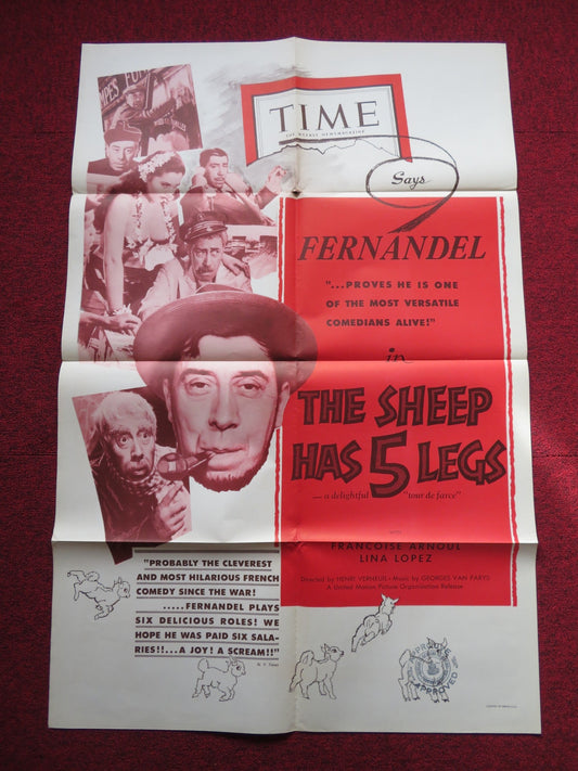 THE SHEEP HAS FIVE LEGS FOLDED US ONE SHEET POSTER FERNANDEL F. ARNOUL 1954 Rendezvous Cinema Movie posters