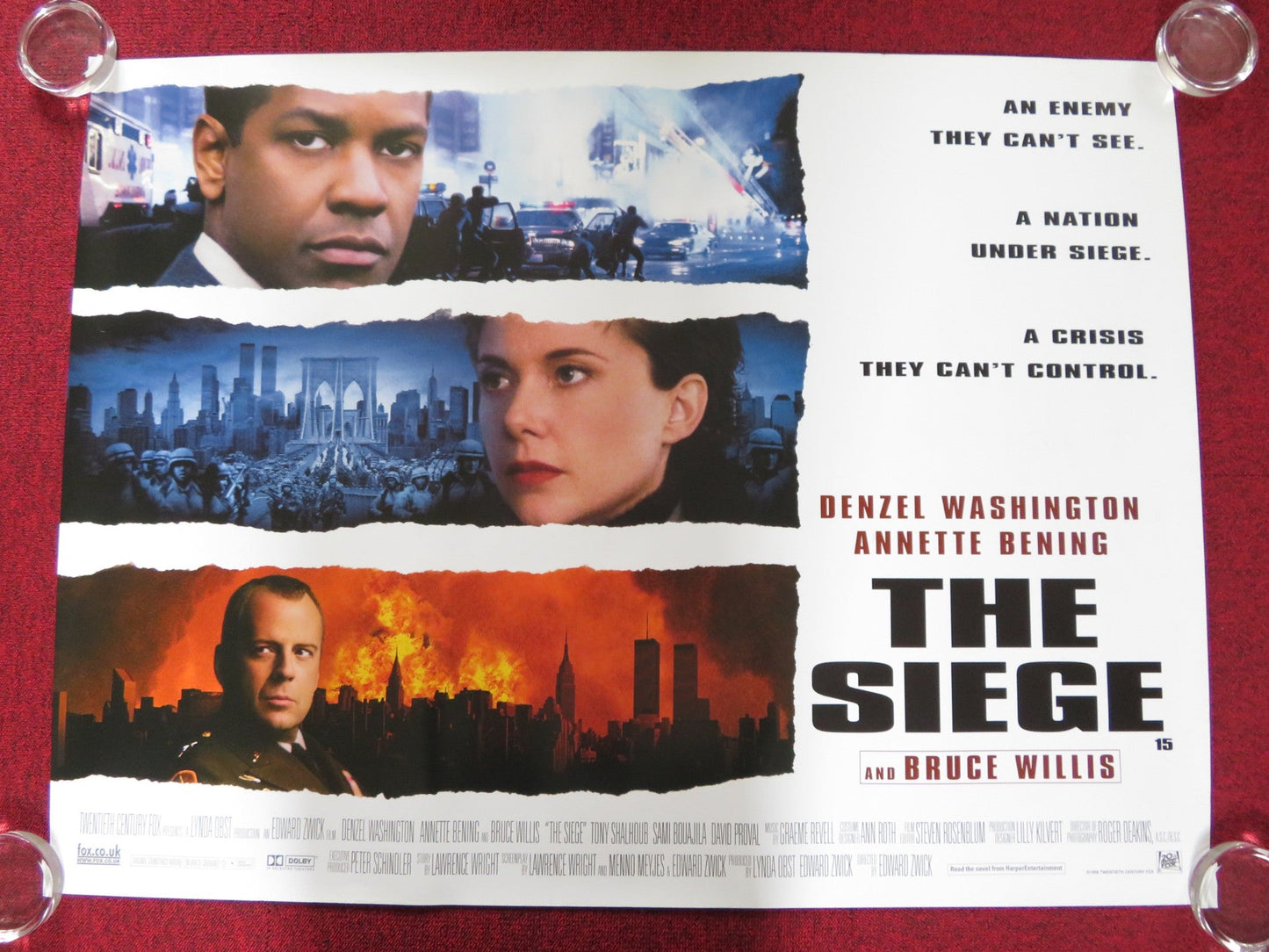 THE SIEGE UK QUAD (30"x 40") ROLLED POSTER DENZEL WASHINGTON BRUCE WILLIS 1998 Rendezvous Cinema Movie posters