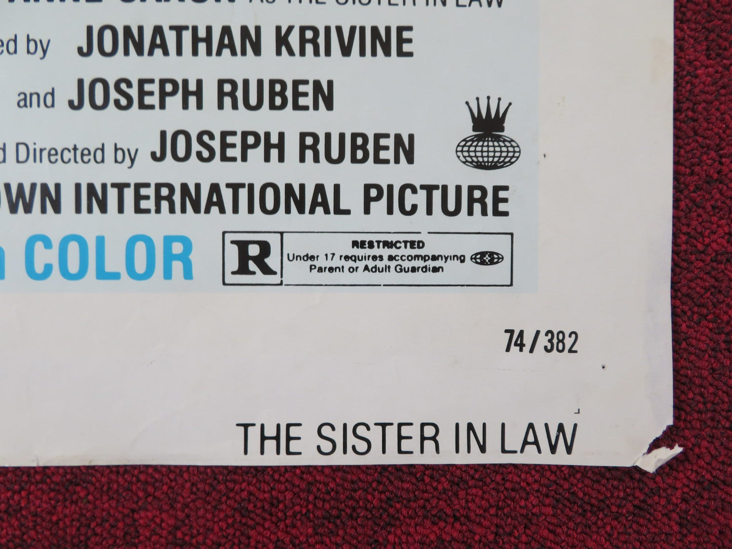 THE SISTER IN LAW FOLDED US ONE SHEET POSTER JOHN SAVAGE ANNE SAXON 1974 Rendezvous Cinema Movie posters