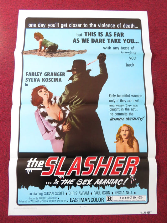 THE SLASHER IS THE SEX MANIAC US TRI FOLDED ONE SHEET ROLLED POSTER 1974 Rendezvous Cinema Movie posters