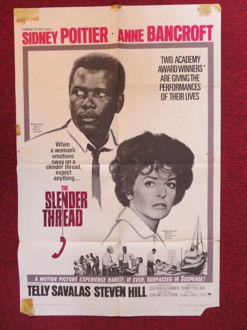 THE SLENDER THREAD FOLDED US ONE SHEET POSTER SIDNEY POITIER ANNE BANCROFT 1966 Movie posters