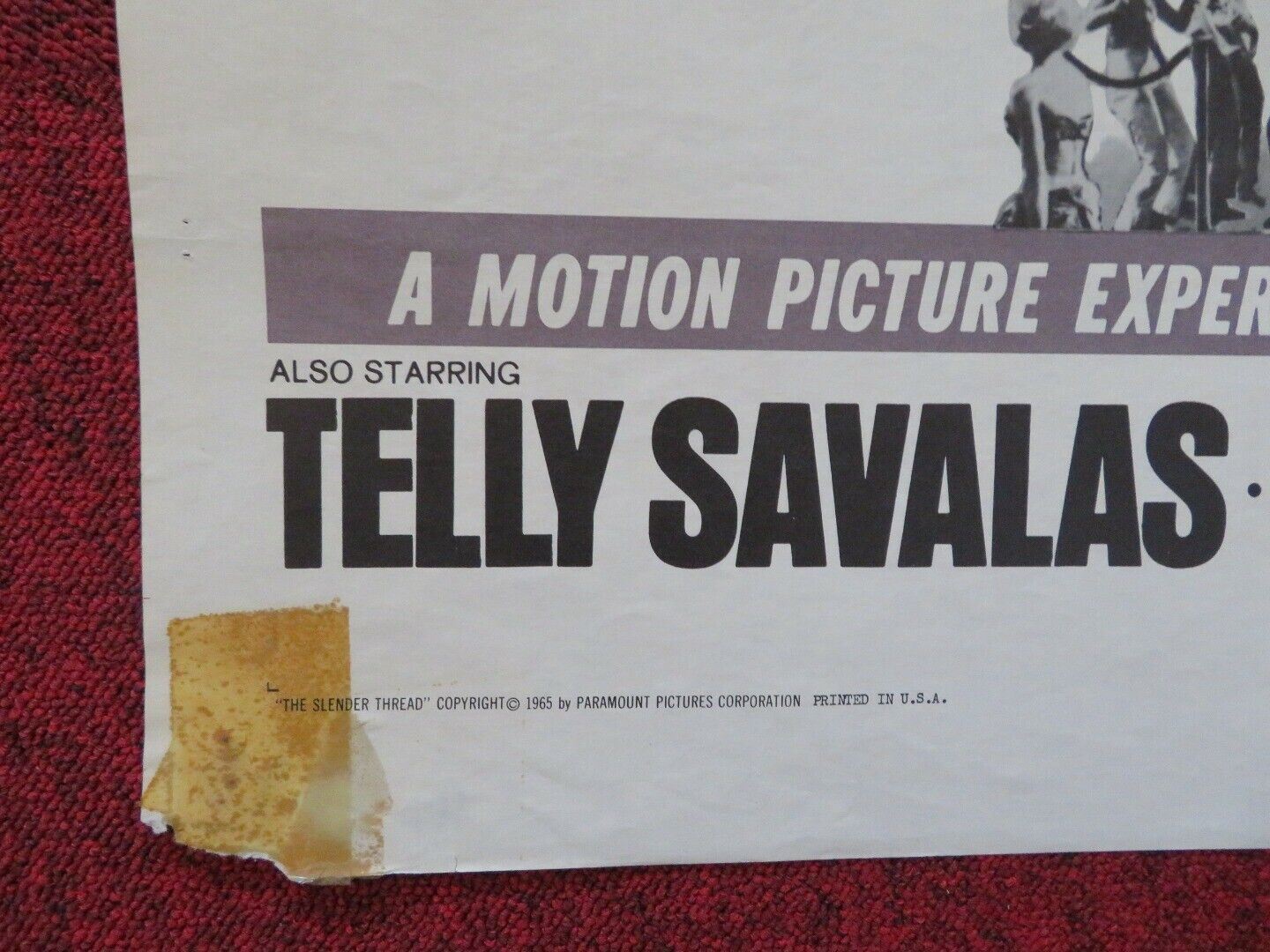 THE SLENDER THREAD FOLDED US ONE SHEET POSTER SIDNEY POITIER ANNE BANCROFT 1966 Movie posters