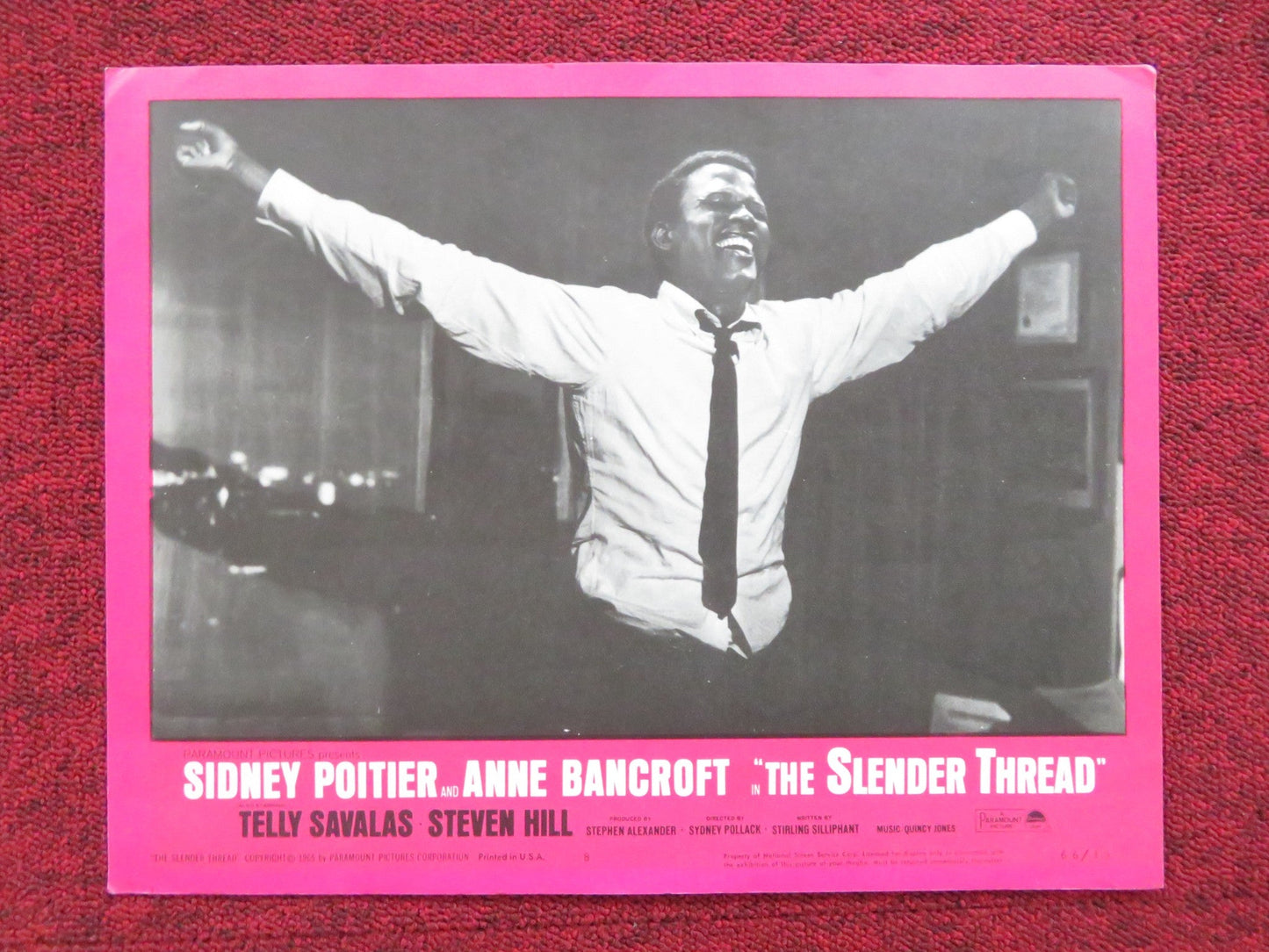 THE SLENDER THREAD US LOBBY CARD FULL SET SIDNEY POITIER ANNE BANCROFT 1965 Rendezvous Cinema Movie posters