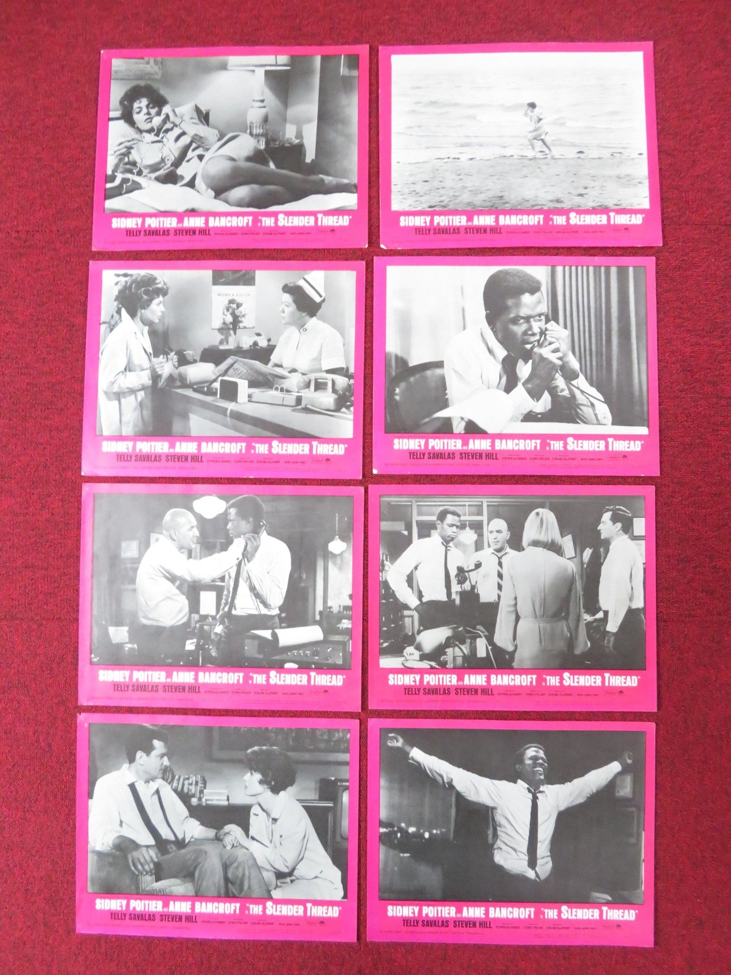 THE SLENDER THREAD US LOBBY CARD FULL SET SIDNEY POITIER ANNE BANCROFT 1965 Rendezvous Cinema Movie posters
