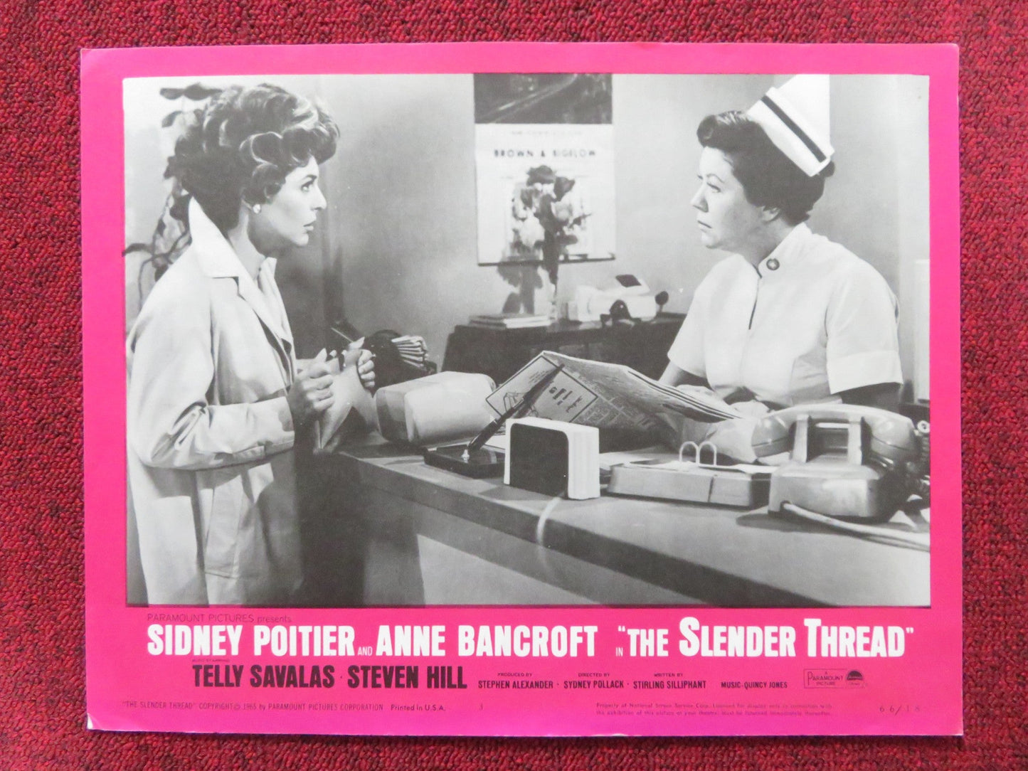 THE SLENDER THREAD US LOBBY CARD FULL SET SIDNEY POITIER ANNE BANCROFT 1965 Rendezvous Cinema Movie posters