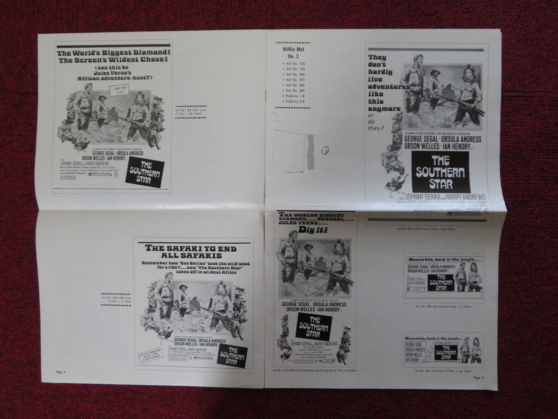 THE SOUTHERN STAR - PRESSBOOK CUT COLUMBIA GEORGE SEGAL URSULA ANDRESS 1969 Rendezvous Cinema Movie posters
