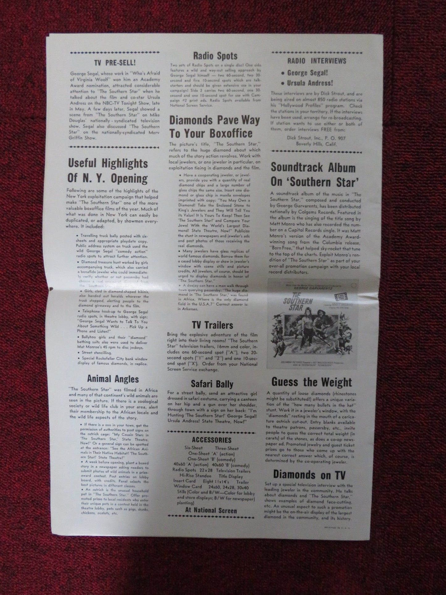 THE SOUTHERN STAR - PRESSBOOK CUT COLUMBIA GEORGE SEGAL URSULA ANDRESS 1969 Rendezvous Cinema Movie posters