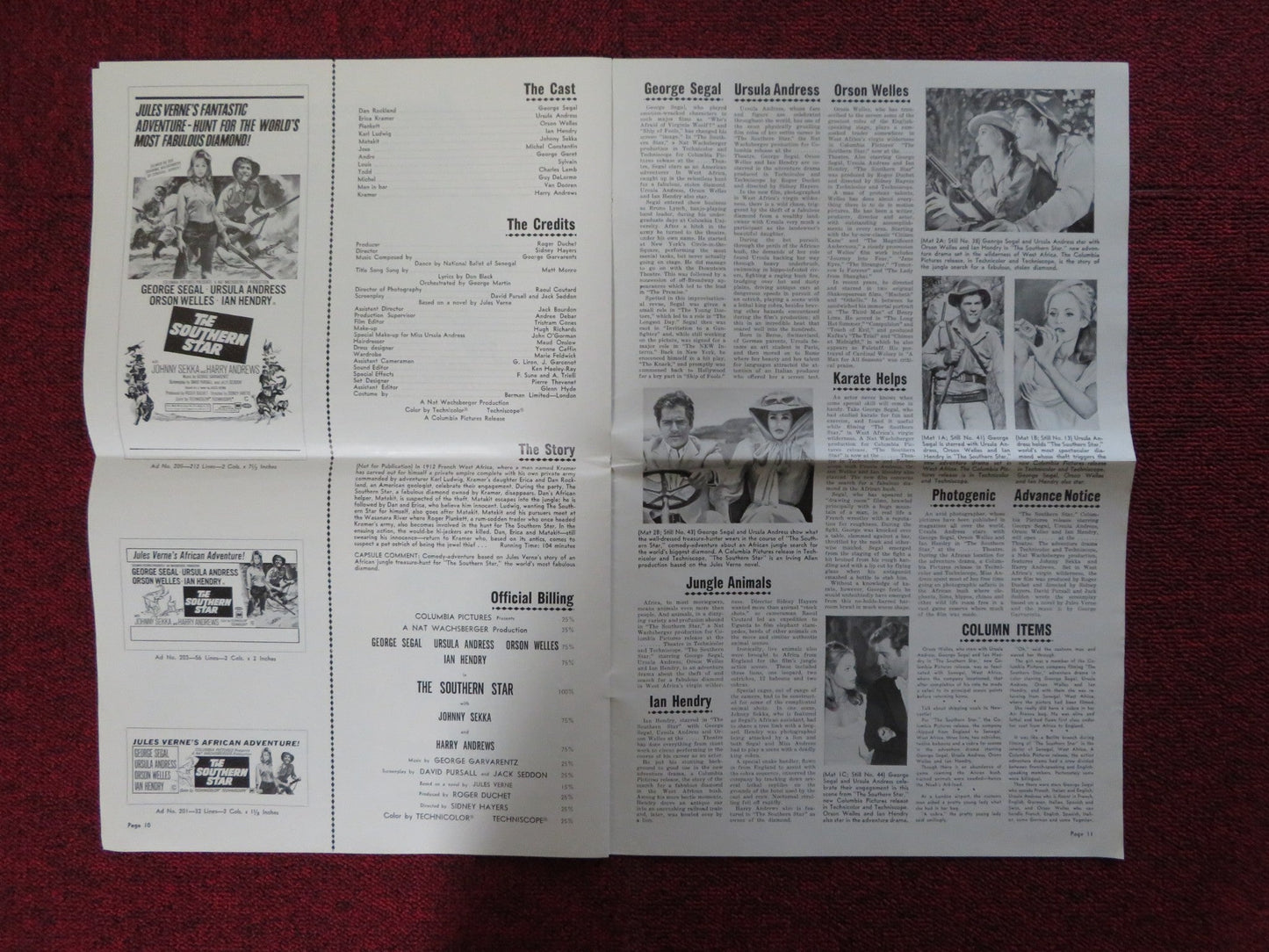 THE SOUTHERN STAR - PRESSBOOK CUT COLUMBIA GEORGE SEGAL URSULA ANDRESS 1969 Rendezvous Cinema Movie posters