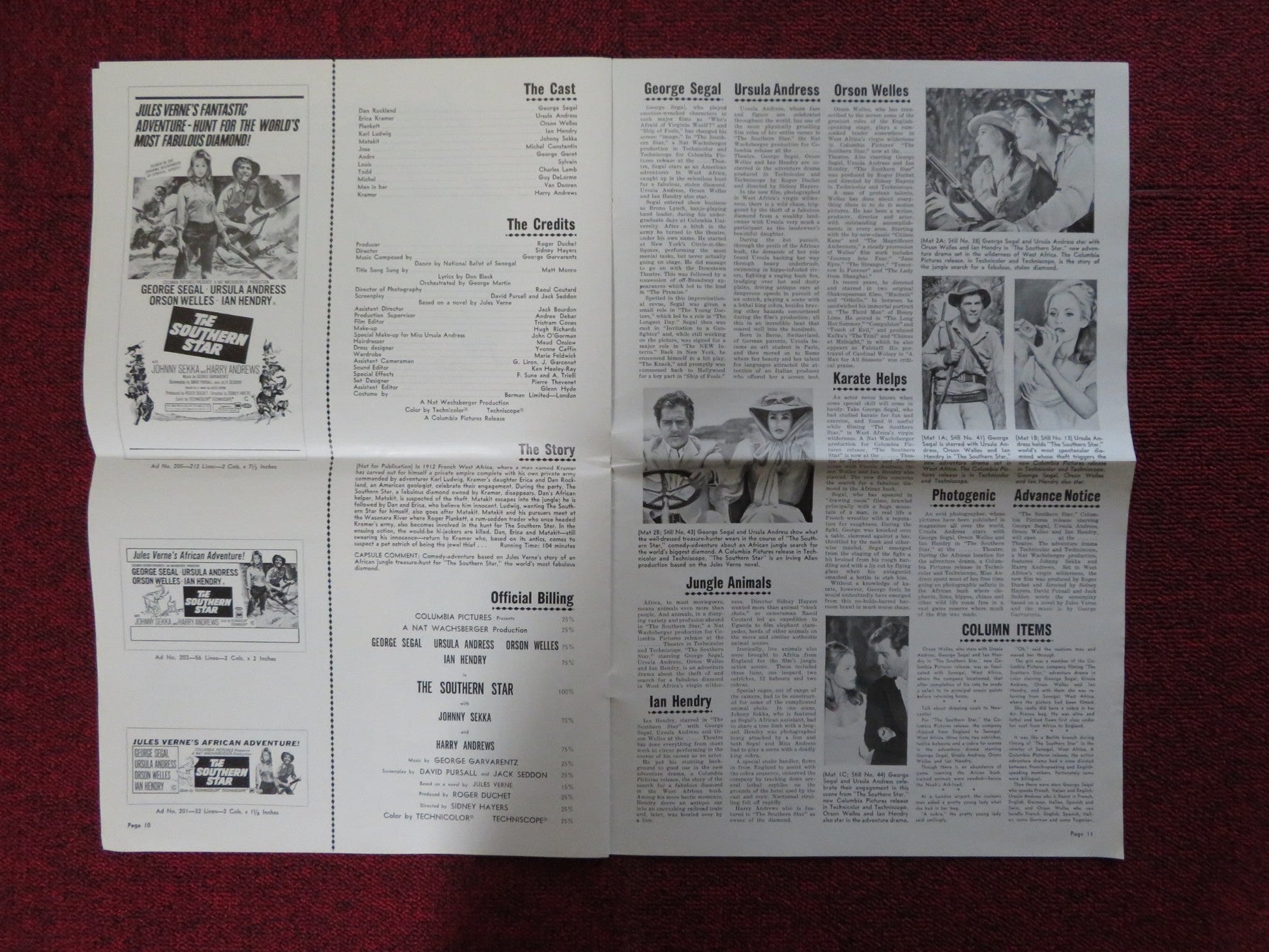 THE SOUTHERN STAR - PRESSBOOK CUT COLUMBIA GEORGE SEGAL URSULA ANDRESS 1969 Rendezvous Cinema Movie posters