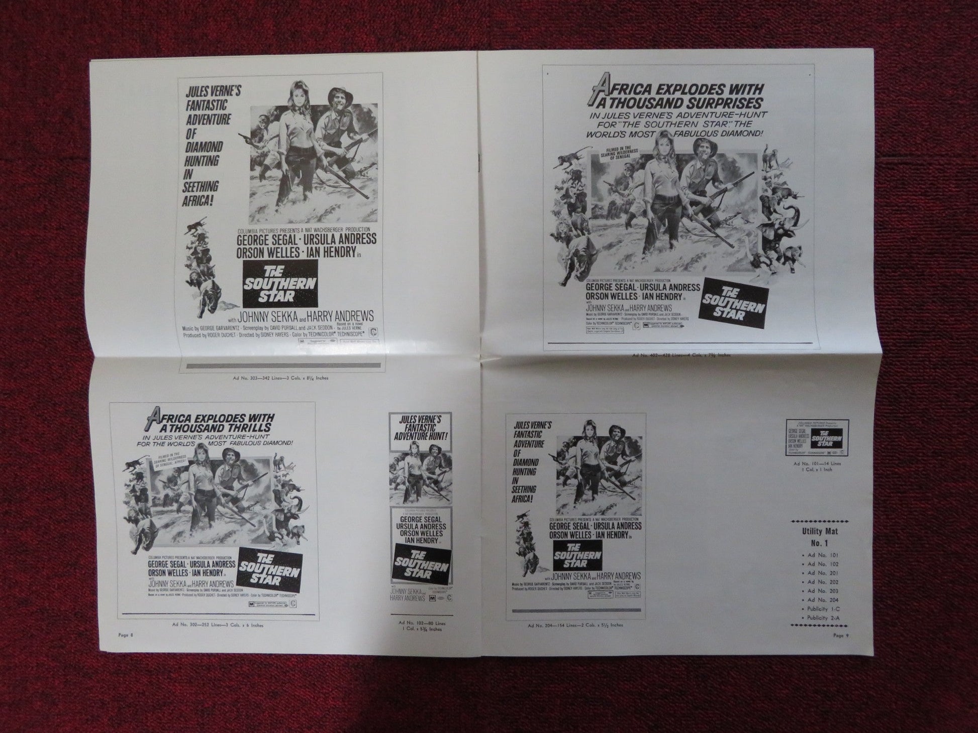 THE SOUTHERN STAR - PRESSBOOK CUT COLUMBIA GEORGE SEGAL URSULA ANDRESS 1969 Rendezvous Cinema Movie posters