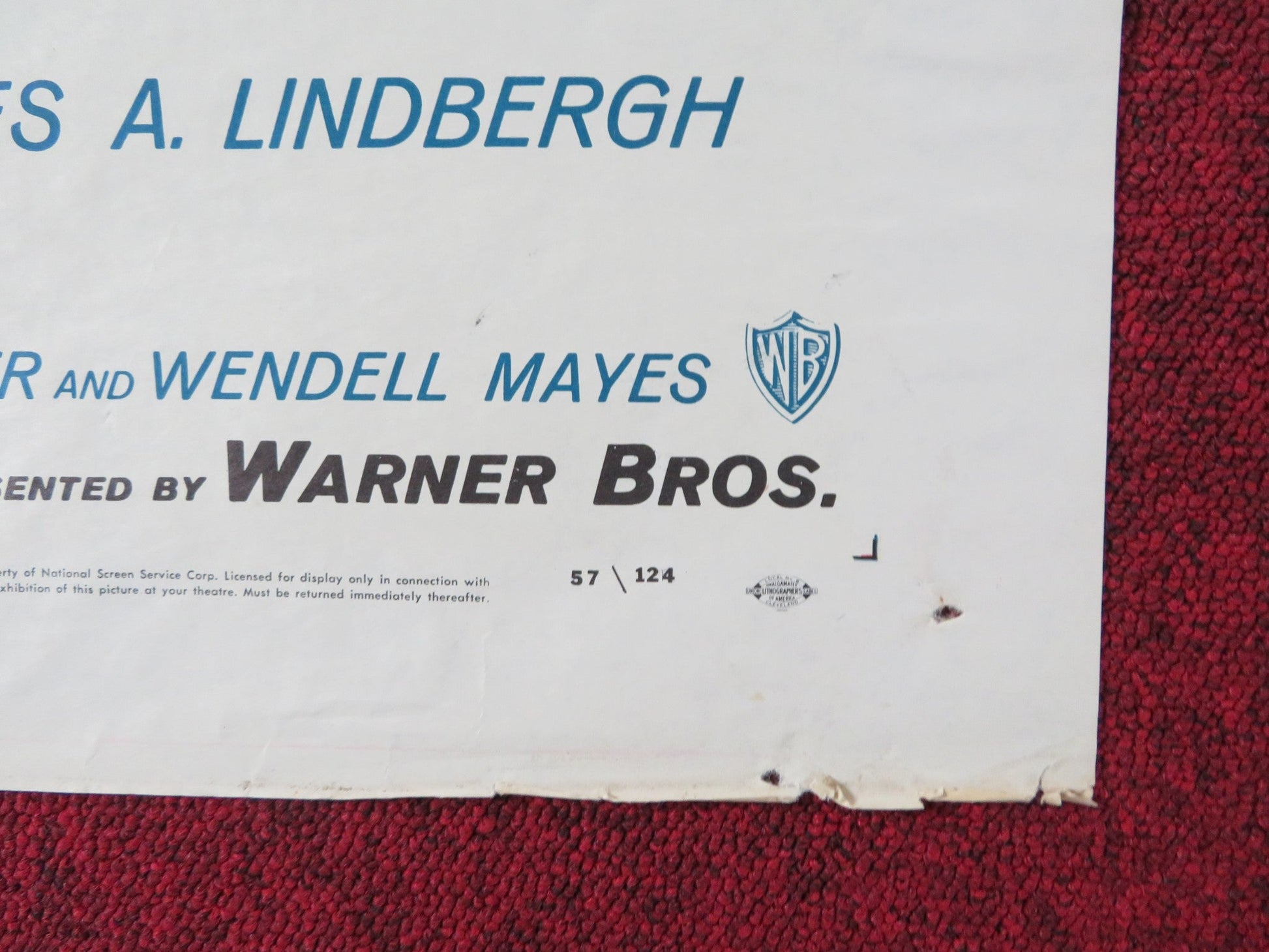 THE SPIRIT OF ST.LOUIS FOLDED US ONE SHEET POSTER JAMES STEWART 1957 Rendezvous Cinema Movie posters