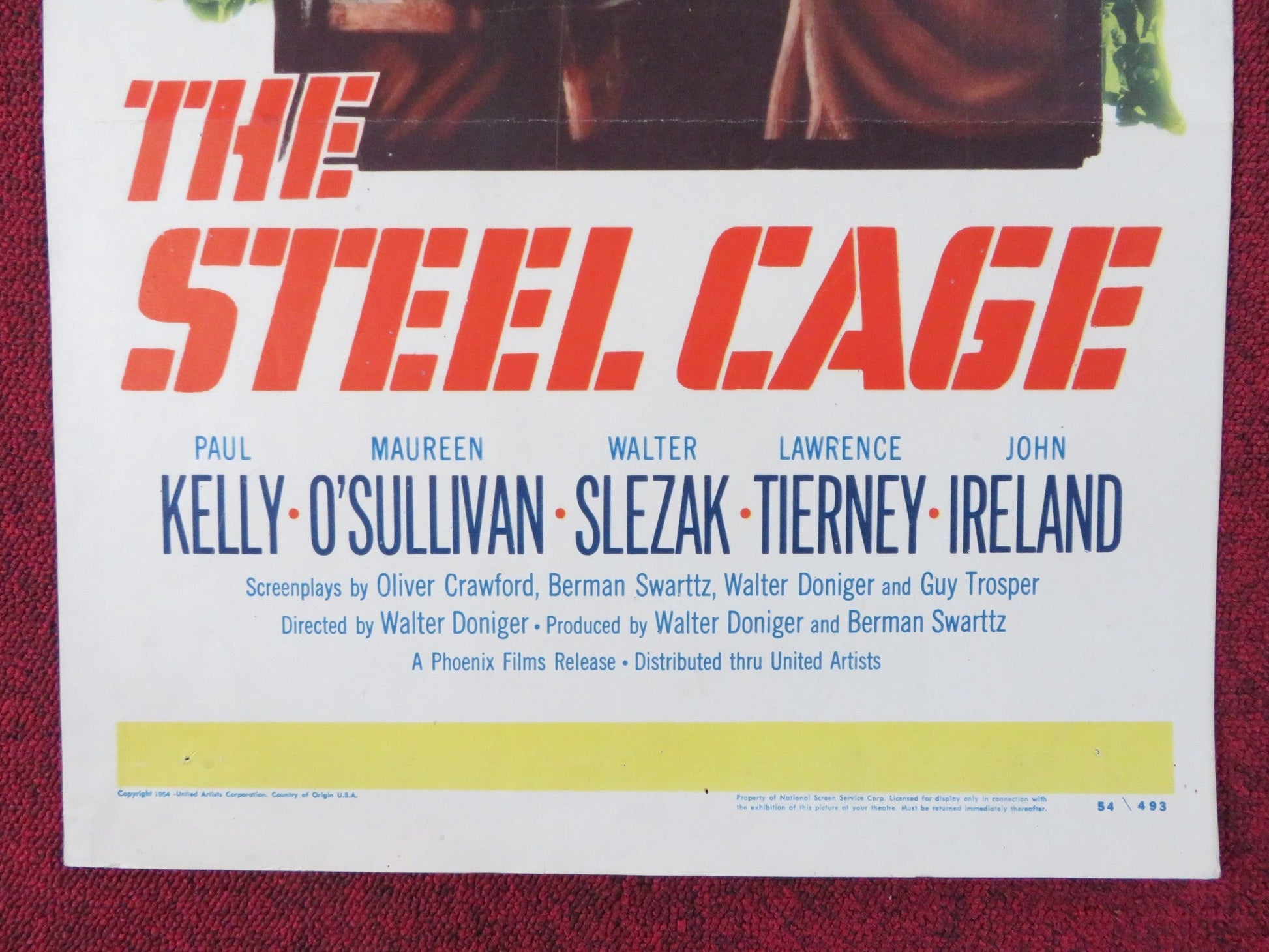 THE STEEL CAGE US INSERT (14"x 36") POSTER PAUL KELLY MAUREEN O'SULLIVAN 1954 Rendezvous Cinema Movie posters