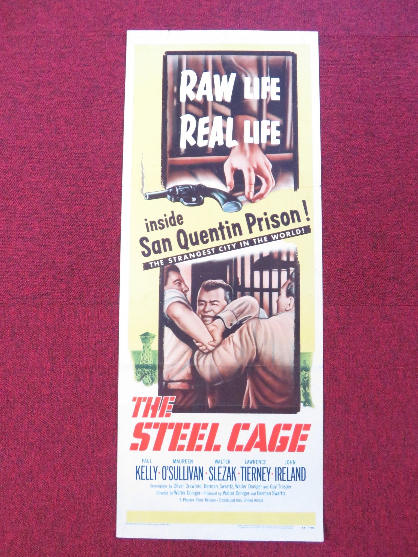 THE STEEL CAGE US INSERT (14"x 36") POSTER PAUL KELLY MAUREEN O'SULLIVAN 1954 Rendezvous Cinema Movie posters
