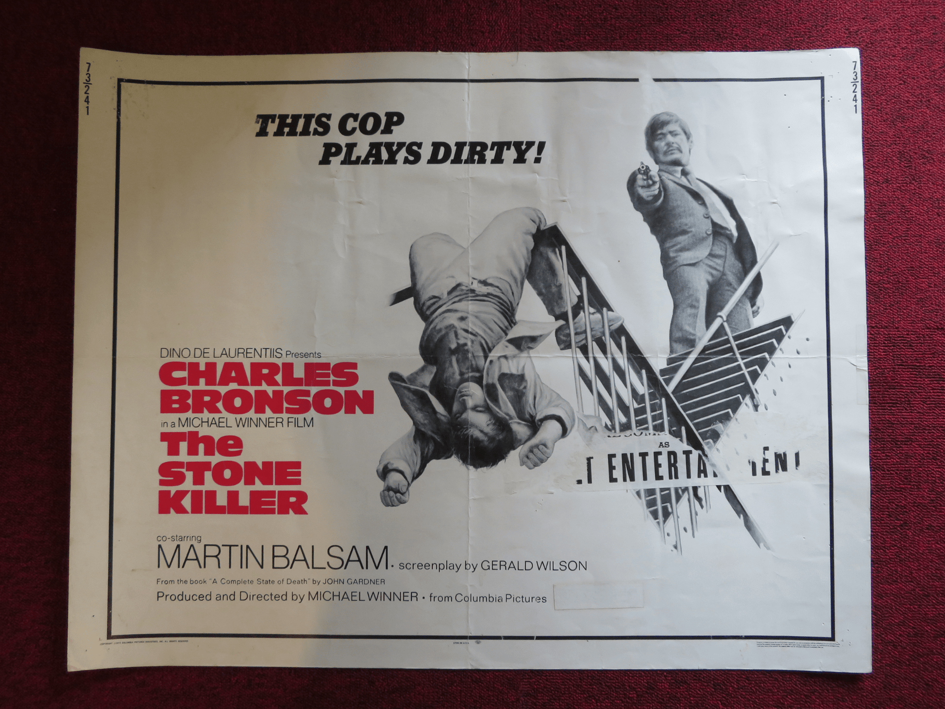 THE STONE KILLER US HALF SHEET (22"x 28") POSTER CHARLES BRONSON M. BALSAM 1973 Rendezvous Cinema Movie posters
