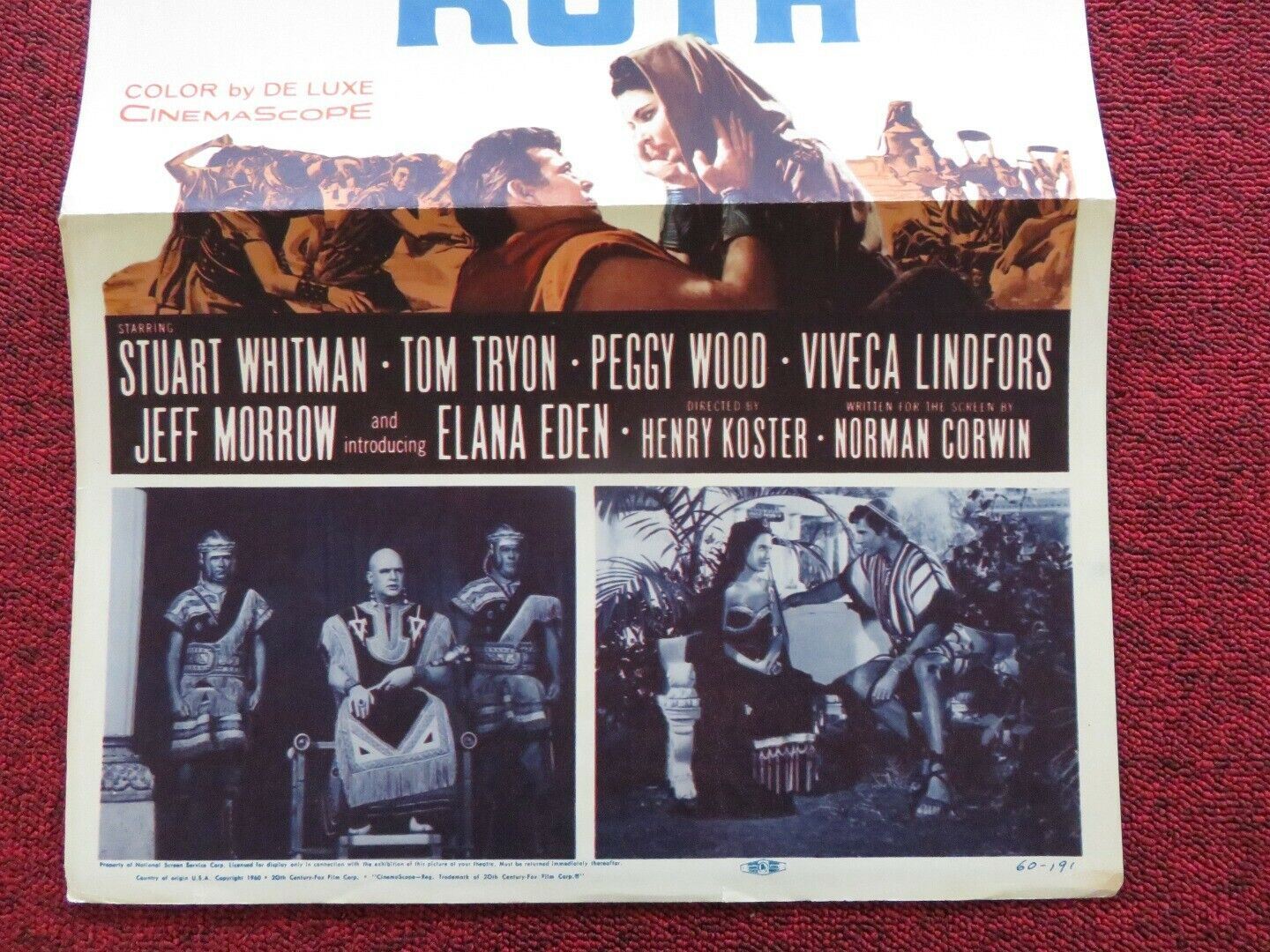 THE STORY OF RUTH FOLDED US INSERT (14"x 36") POSTER STUART WHITMAN 1960 Movie posters