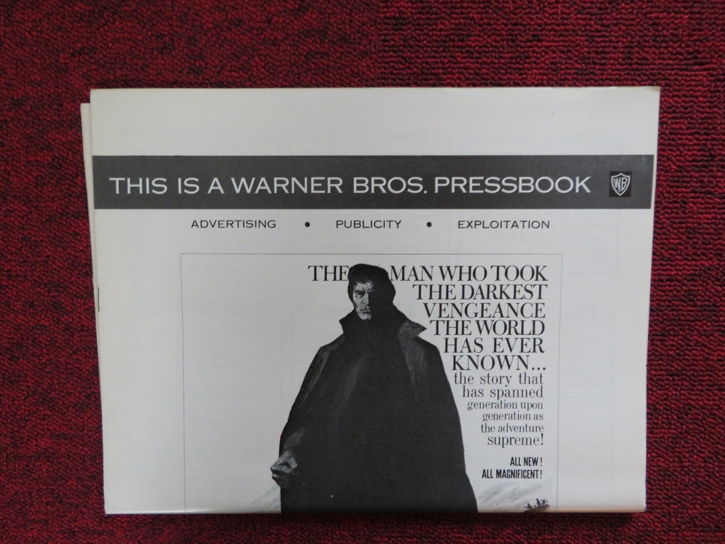 THE STORY OF THE COUNT OF MONTE CRISTO UNCUT WARNER BROS. FOLDED PRESS BOOK 1961 Rendezvous Cinema Movie posters