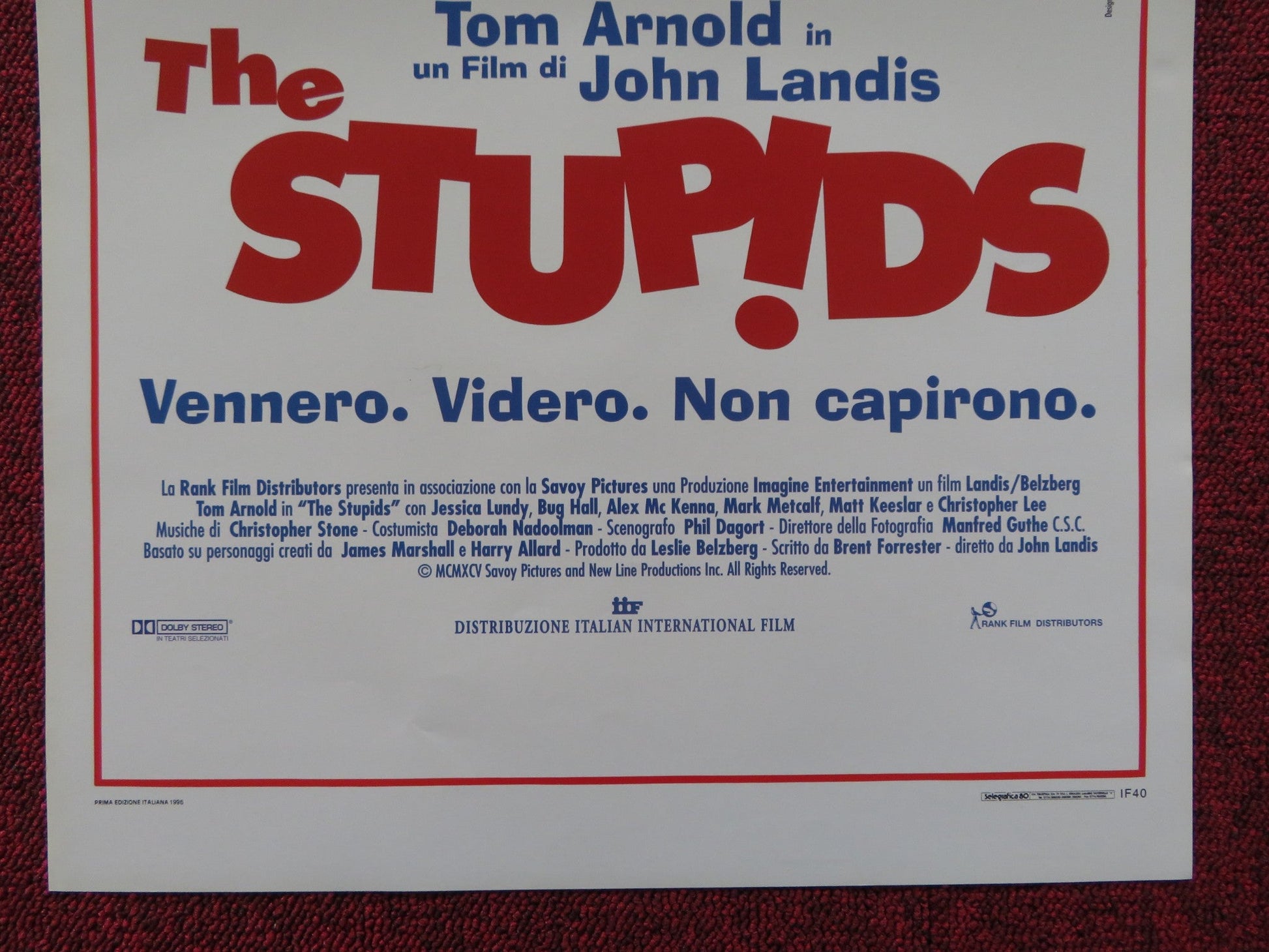 THE STUPIDS ITALIAN LOCANDINA POSTER JOHN LANDIS TOM ARNOLD 1996 Rendezvous Cinema Movie posters