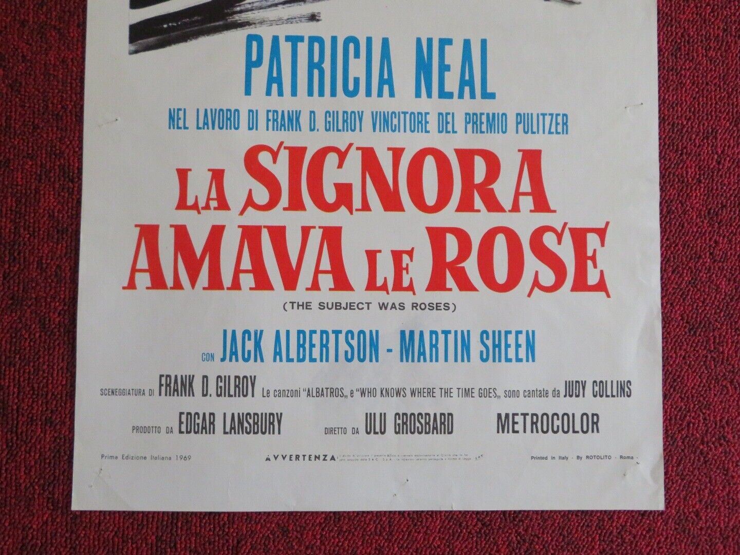 THE SUBJECT WAS ROSES ITALIAN LOCANDINA (27.5"x13") POSTER 1969 Movie posters