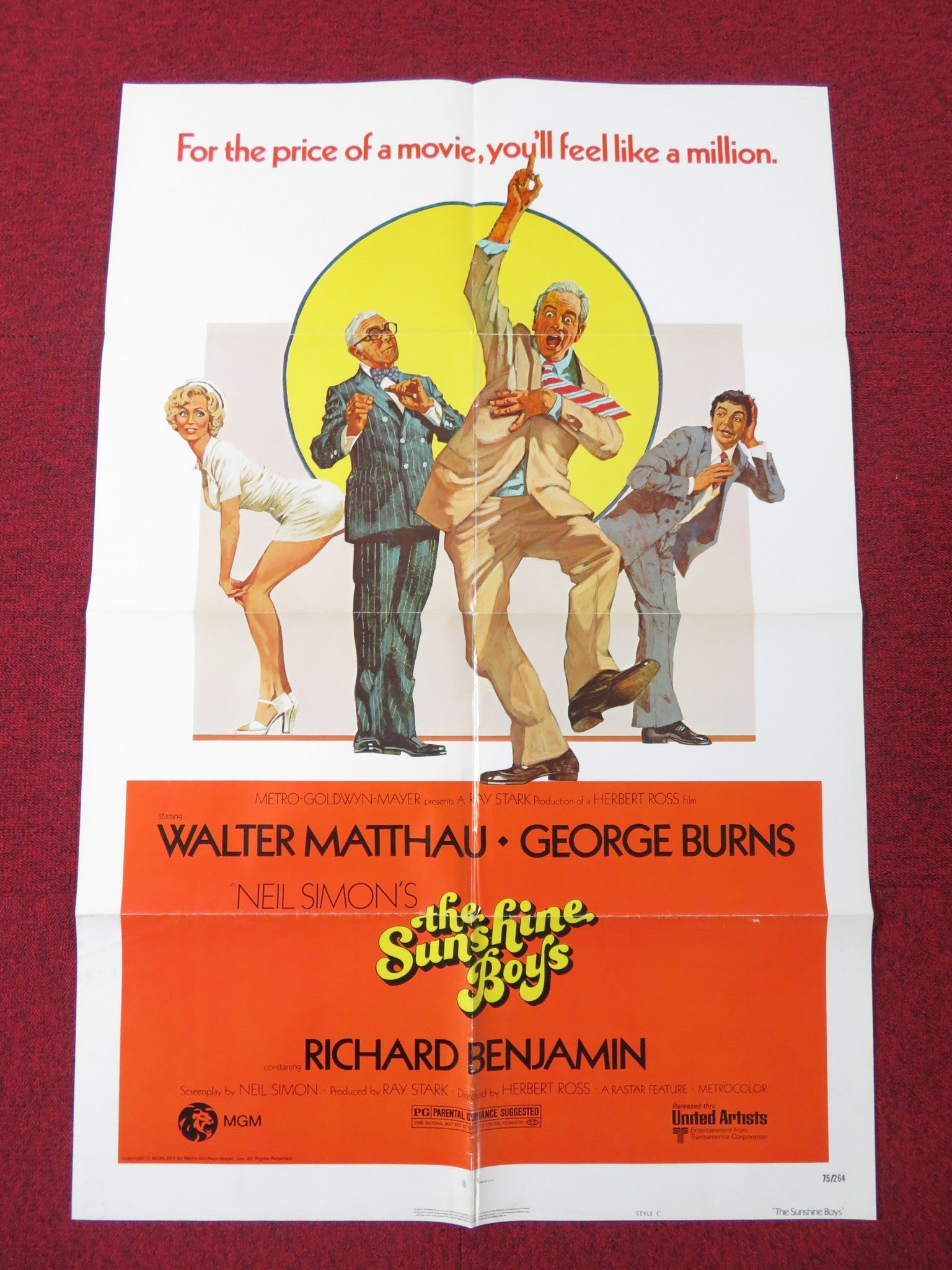 THE SUNSHINE BOYS - STYLE C FOLDED US ONE SHEET POSTER WALTER MATTHAU 1975 Rendezvous Cinema Movie posters