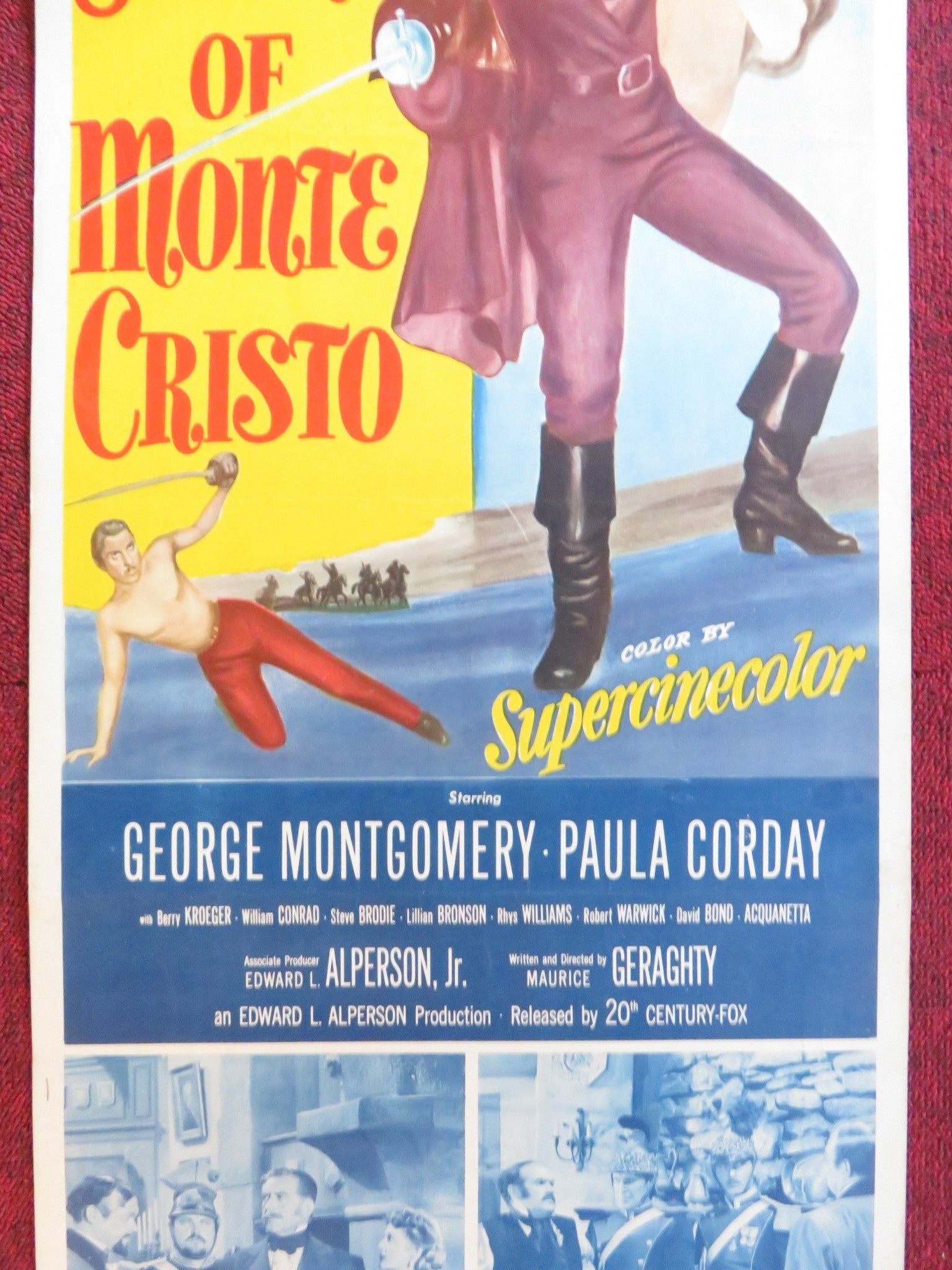 THE SWORD OF MONTE CRISTO US INSERT (14"x 36") POSTER GEORGE MONTGOMERY 1951 Rendezvous Cinema Movie posters