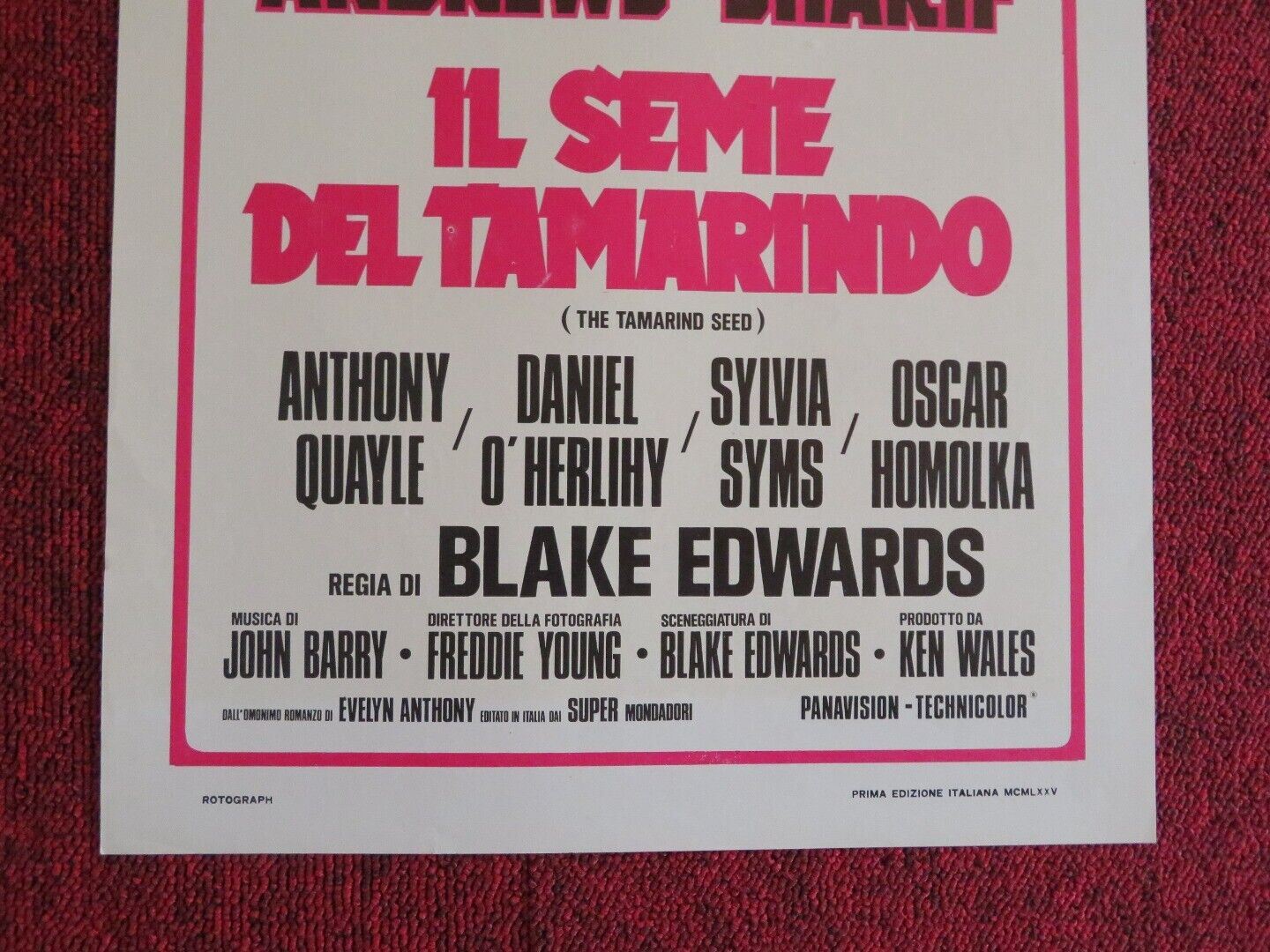 THE TAMARIND SEED ITALIAN LOCANDINA (27.5"x12") POSTER JULIE ANDREWS 1974 Movie posters