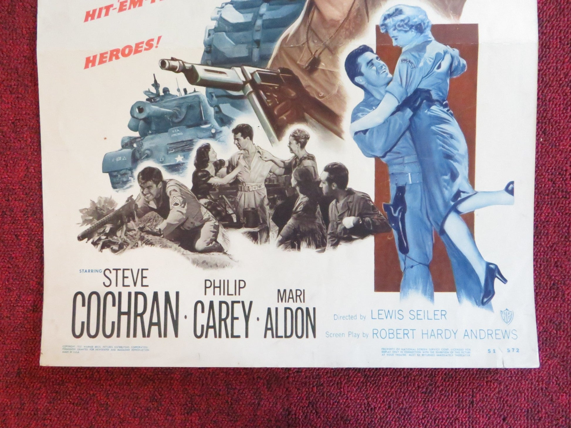 THE TANKS ARE COMING US INSERT (14"x 36") POSTER STEVE COCHRAN PHILIP CAREY 1951 Rendezvous Cinema Movie posters