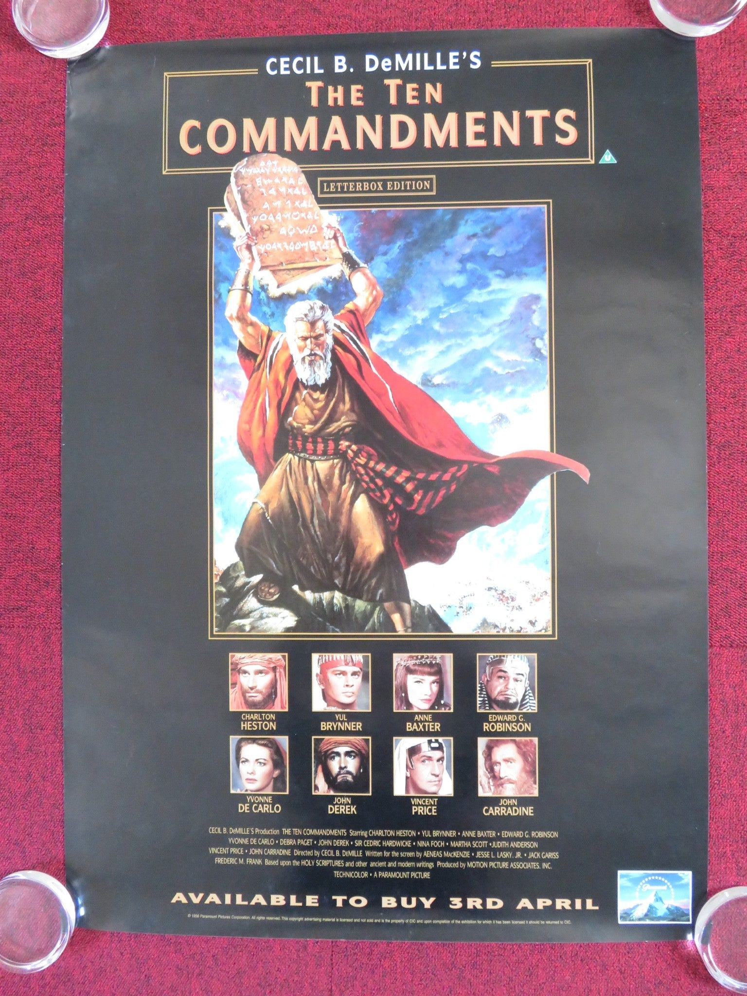 THE TEN COMMANDMENTS VHS VIDEO POSTER ROLLED CHARLTON HESTON YUL BRYNNER Rendezvous Cinema Movie posters