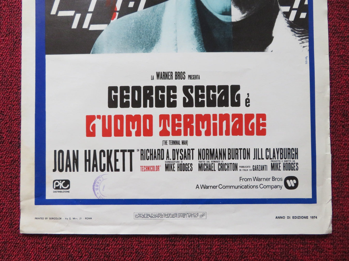 THE TERMINAL MAN ITALIAN LOCANDINA POSTER GEORGE SEGAL JOAN HACKETT 1975 Rendezvous Cinema Movie posters