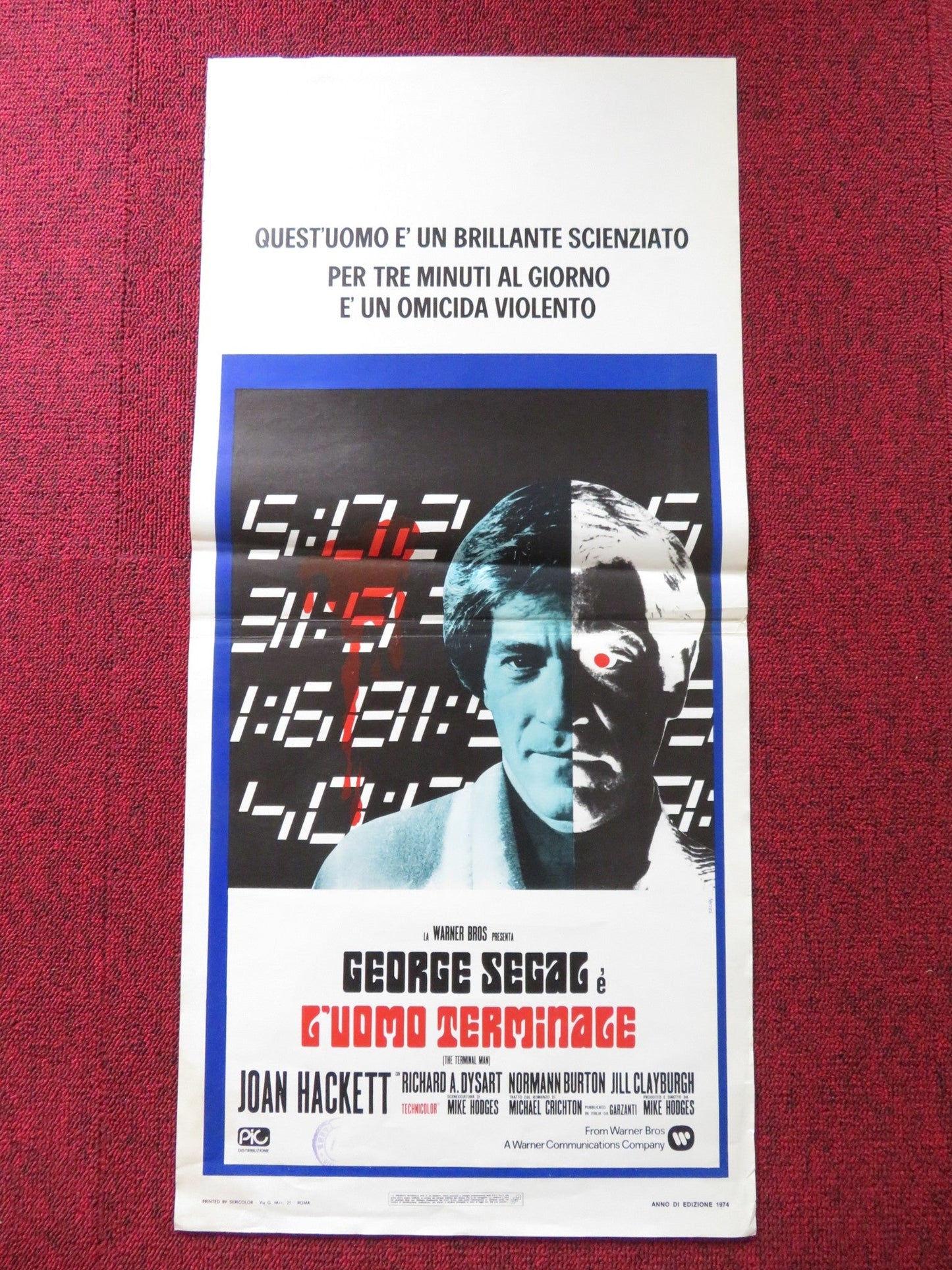 THE TERMINAL MAN ITALIAN LOCANDINA POSTER GEORGE SEGAL JOAN HACKETT 1975 Rendezvous Cinema Movie posters