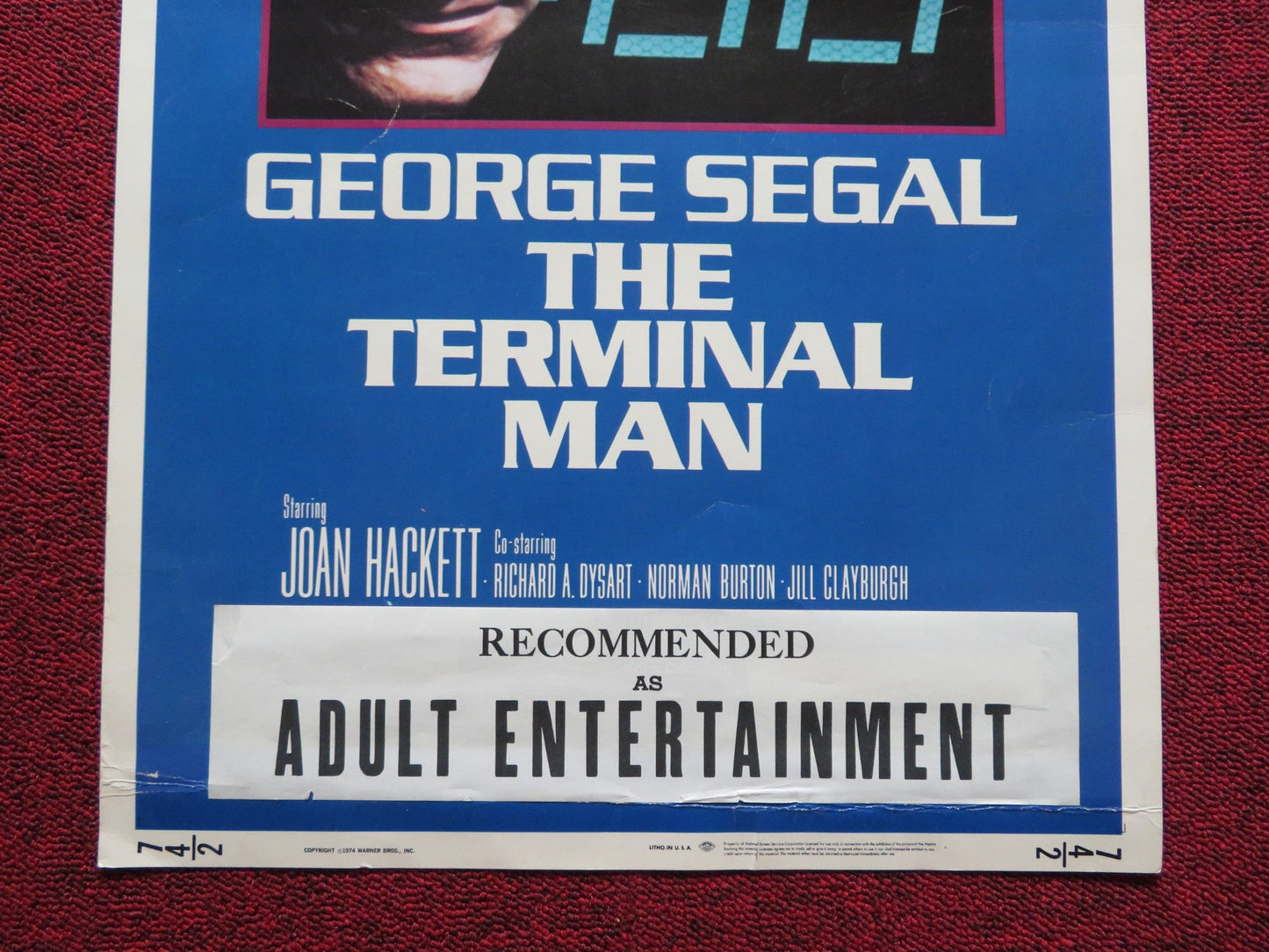 THE TERMINAL MAN US INSERT (14"x 36") POSTER GEORGE SEGAL JOAN HACKETT 1974 Rendezvous Cinema Movie posters