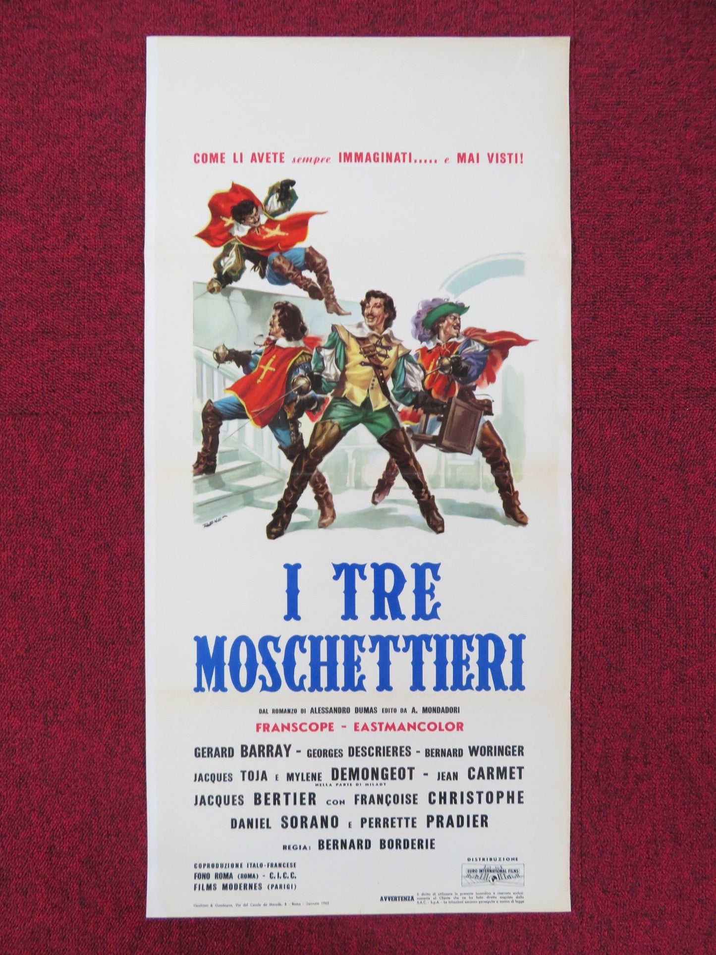 THE THREE MUSKETEERS ITALIAN LOCANDINA POSTER GERARD BARRAY G. DESCRIERES 1962 Rendezvous Cinema Movie posters