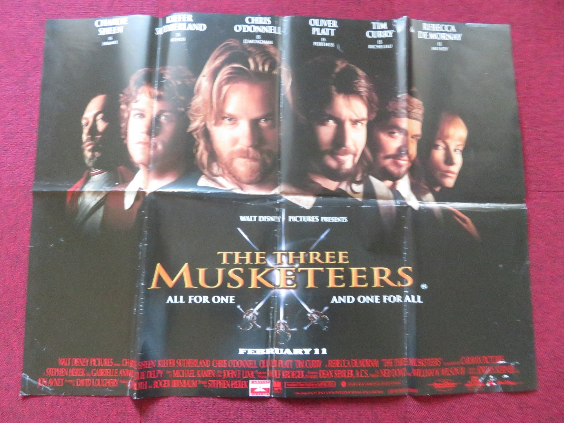 THE THREE MUSKETEERS UK QUAD POSTER FOLDED DISNEY KIEFER SUTHERLAND 1993 Rendezvous Cinema Movie posters