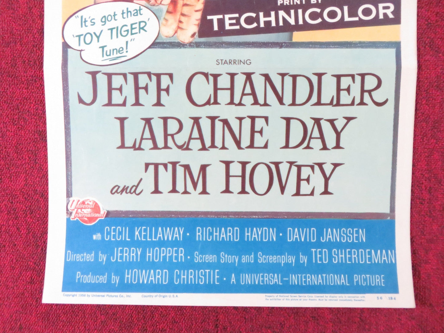 THE TOY TIGER US INSERT (14"x 36") POSTER JEFF CHANDLER LARAINE DAY 1956 Rendezvous Cinema Movie posters