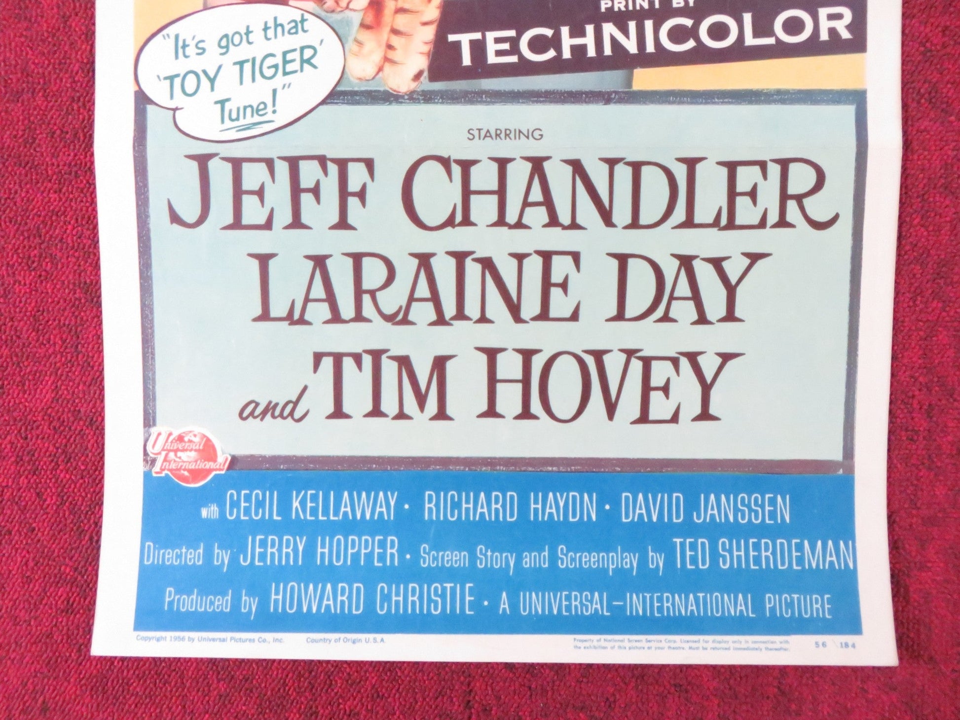 THE TOY TIGER US INSERT (14"x 36") POSTER JEFF CHANDLER LARAINE DAY 1956 Rendezvous Cinema Movie posters
